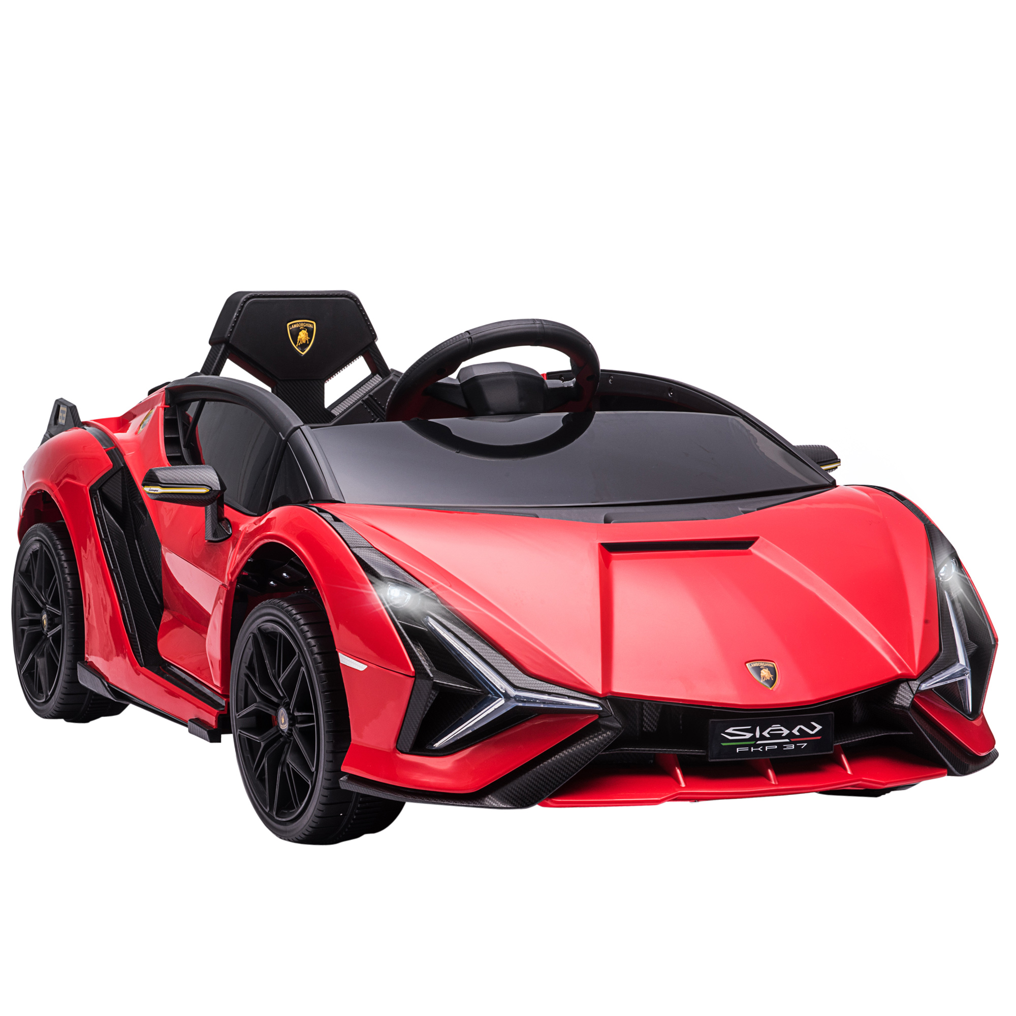 HOMCOM Lamborghini SIAN Kinderfahrzeug 12V 2 Fahrmodi Elektroauto mit Fernbedienung Musik(MP3/USB) Licht 37-60 Monate Metall Rot 108 x 62 x 40 cm   Aosom