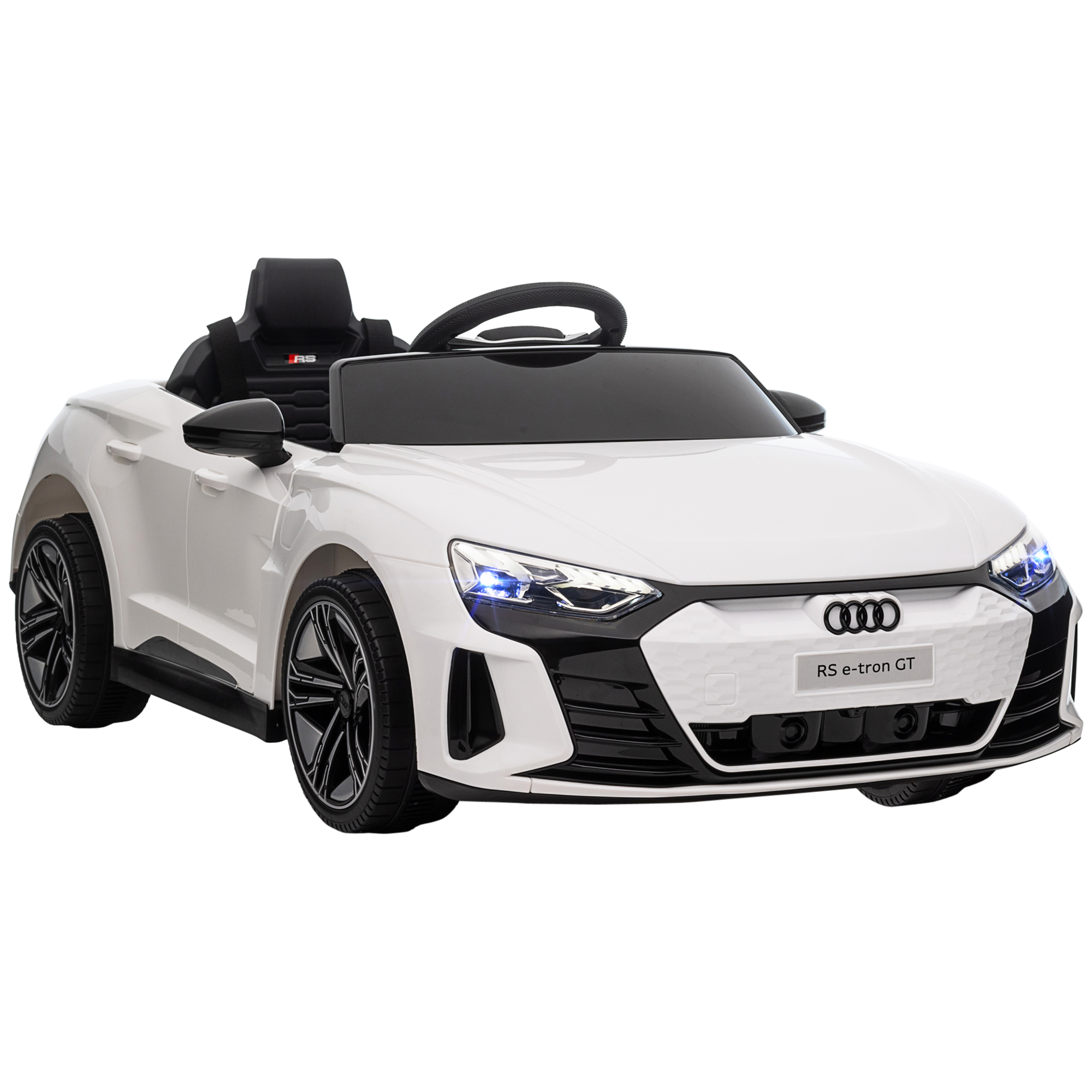 HOMCOM Kinder Elektroauto AUDI RS e-tron GT mit Fernbedienung, Sicherheitsgurt, Hupe, Musik & Scheinwerfer, bis 5 km/h, für Kinder 3-5 Jahre, Weiß Aosom.de