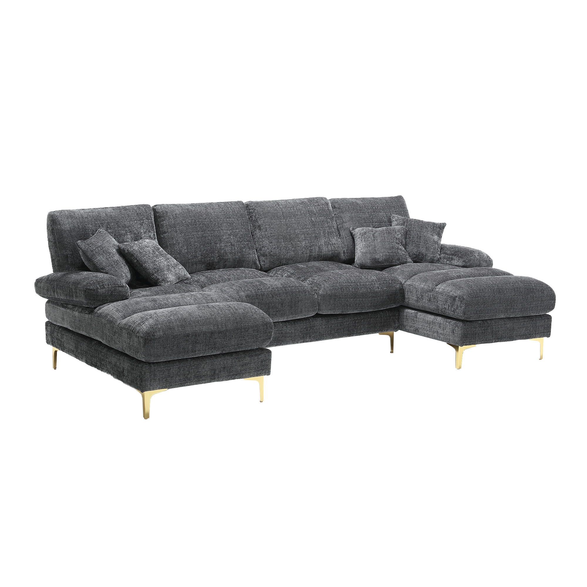 Modernes großes U-förmiges Chenille-Sofa mit Doppel-Liegesitzen, für Wohnzimmer, Wohnung, Villa, Grau