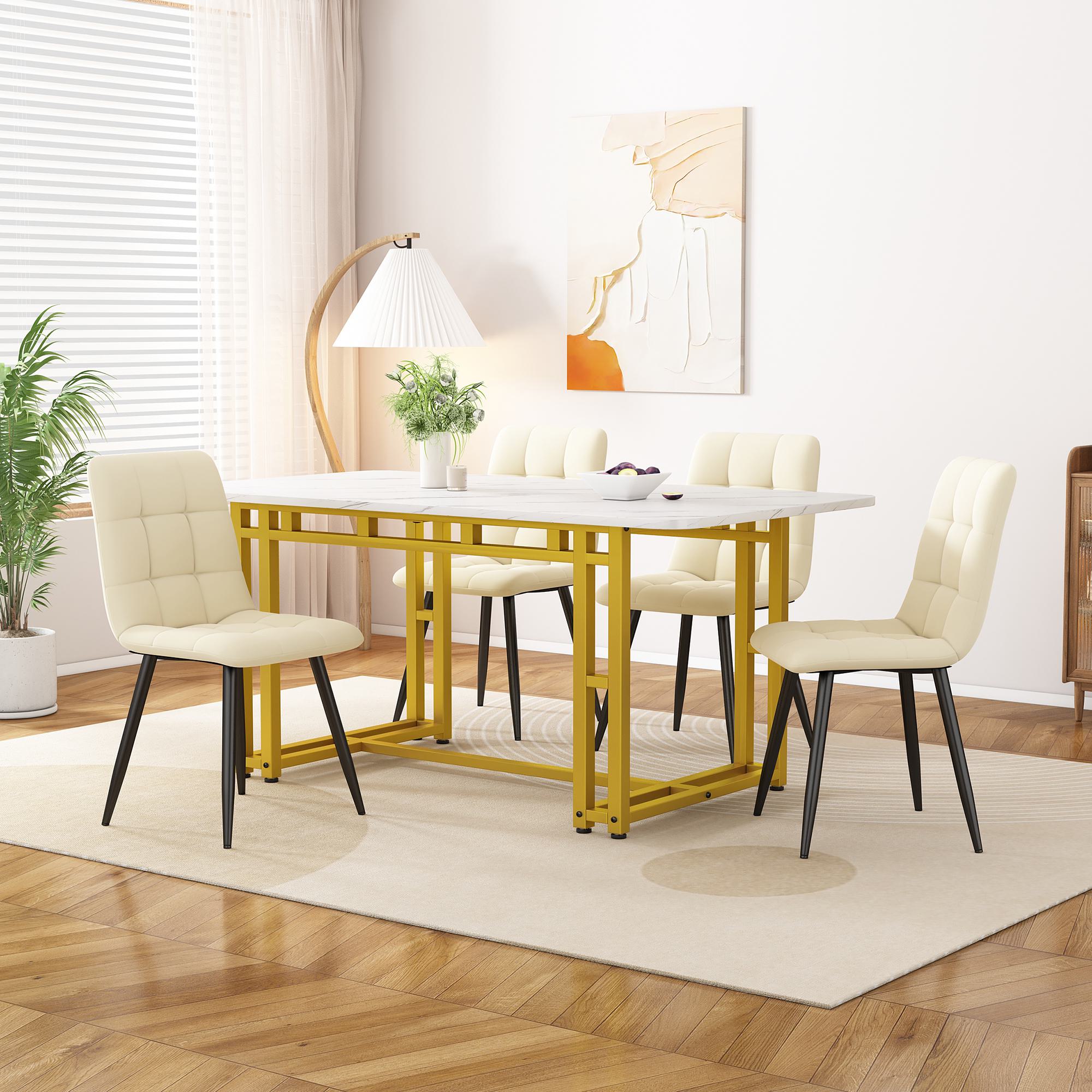 Esstisch, Luxuriöser Moderner Esszimmer Esstisch, MDF-Tischplatte mit vergoldeten Metallbeinen, Vielseitig, 120 x 70 x 74 cm, Golden Aosom.de