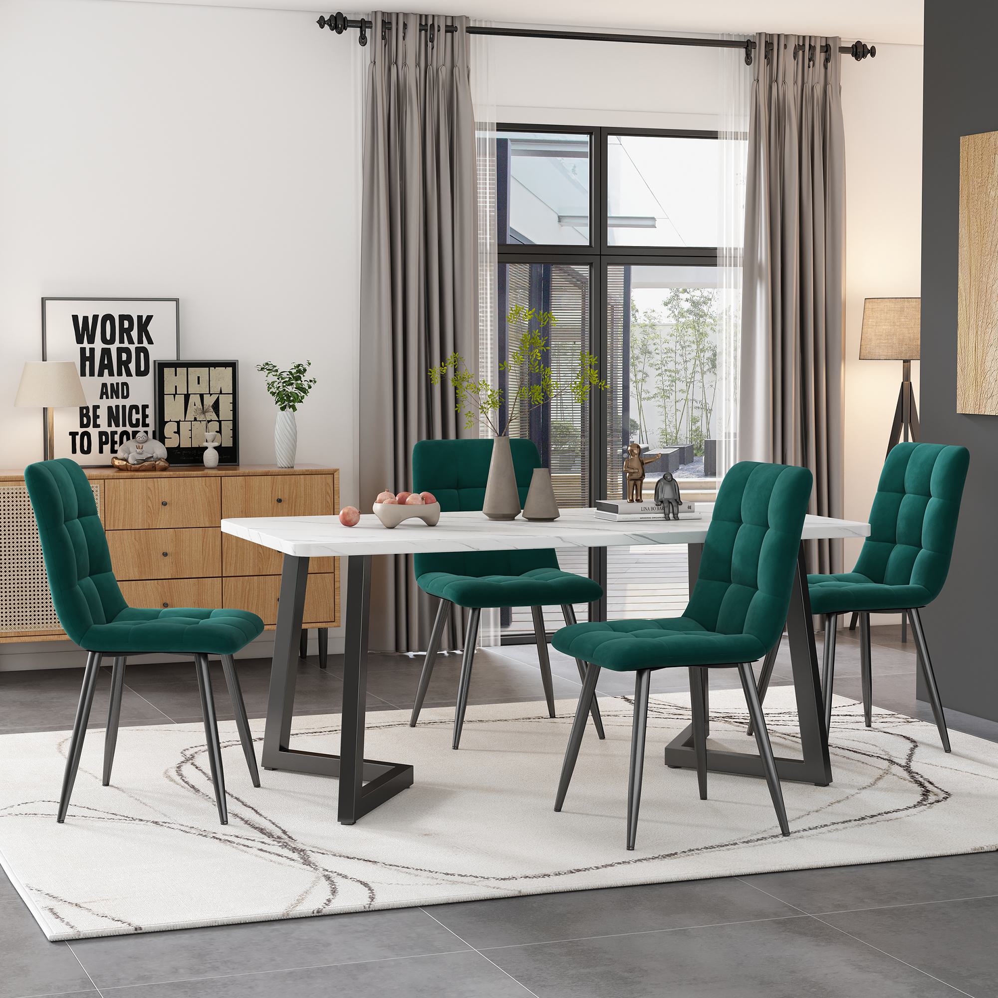 Moderner Küchentisch, Esstisch 117x68cm mit Marmoroptik und Metallbeinen, Vielseitig für Esszimmer und Wohnzimmer, Weiß+Schwarz