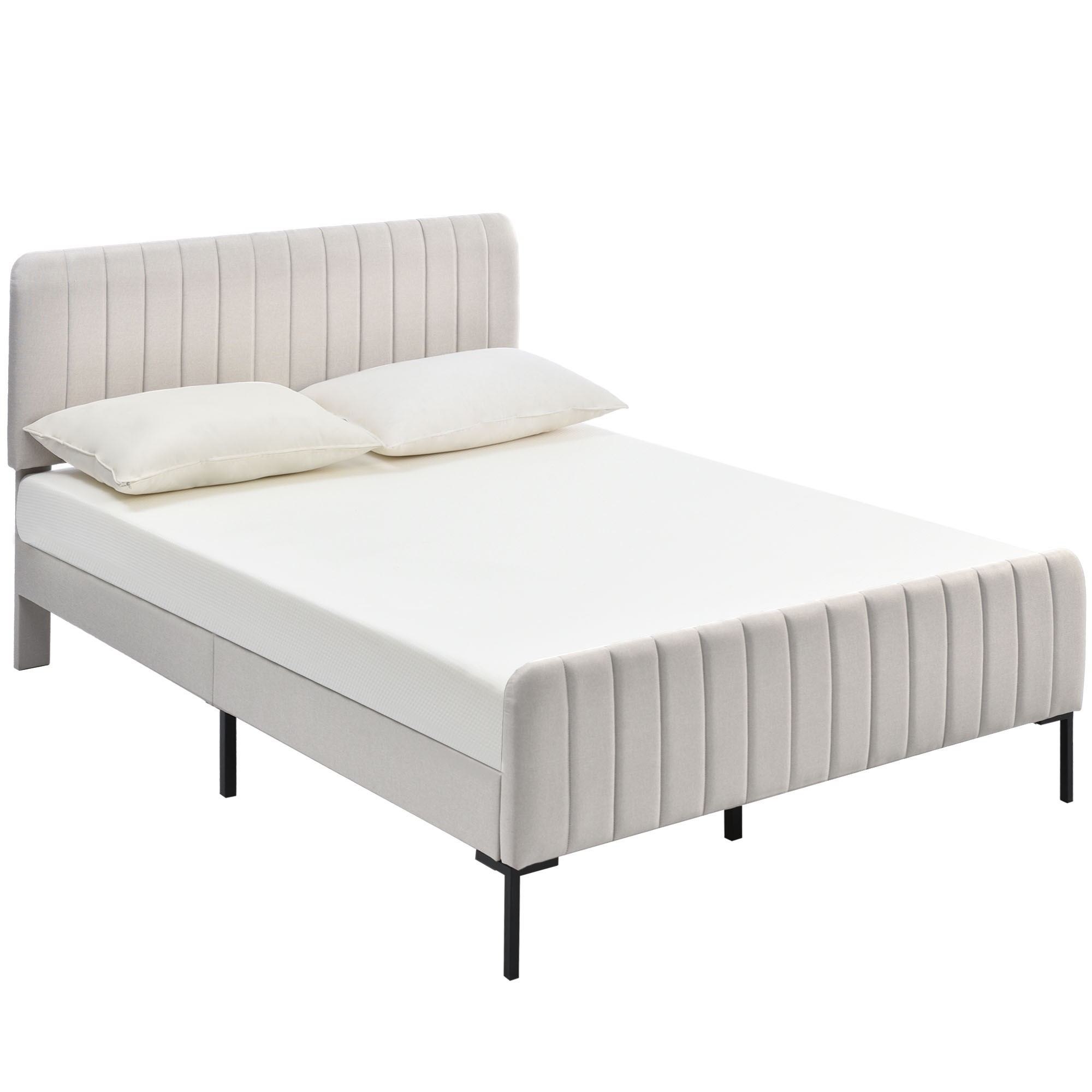 Bett 140 x 200 cm, Gepolstertes Doppelbett mit Lattenrost und höhenverstellbarem Kopfteil, Grau-beige, 140x200 cm Aosom.de
