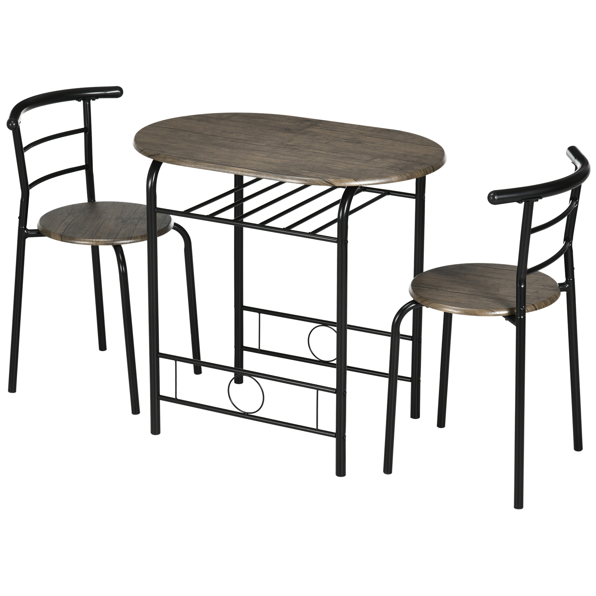 HOMCOM Bistro-Set Esstisch Küchentisch mit Stühlen Set, 1 Tisch, 2 Stühle, 80 cm x 53 cm x 74,5 cm, Schwarz Aosom