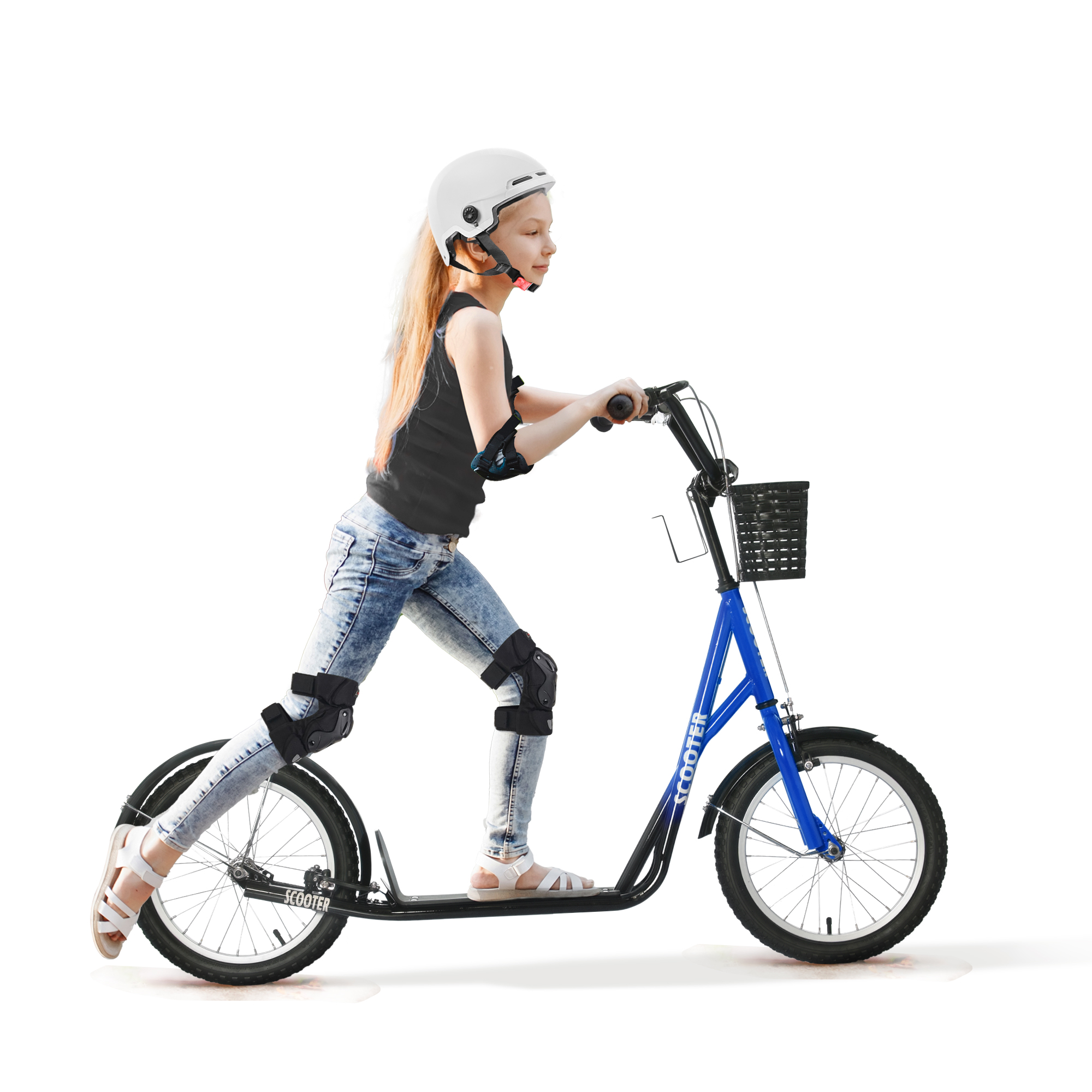 HOMCOM Kinderroller Scooter Tretroller mit Bremse Korb höhenverstellbar für 5-12 Kinder Roller Kickboard Aluminiumlegierung Gummi Blau+Schwarz   Aosom