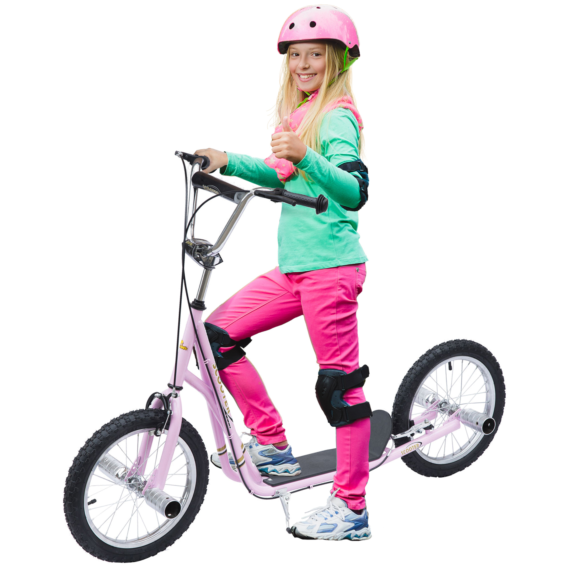 HOMCOM Kinderroller 16 Zoll Scooter mit Luftreifen, höhenverstellbarer Tretroller in Rosa für Kinder ab 5 Jahren, stabil & sicher   Aosom.de