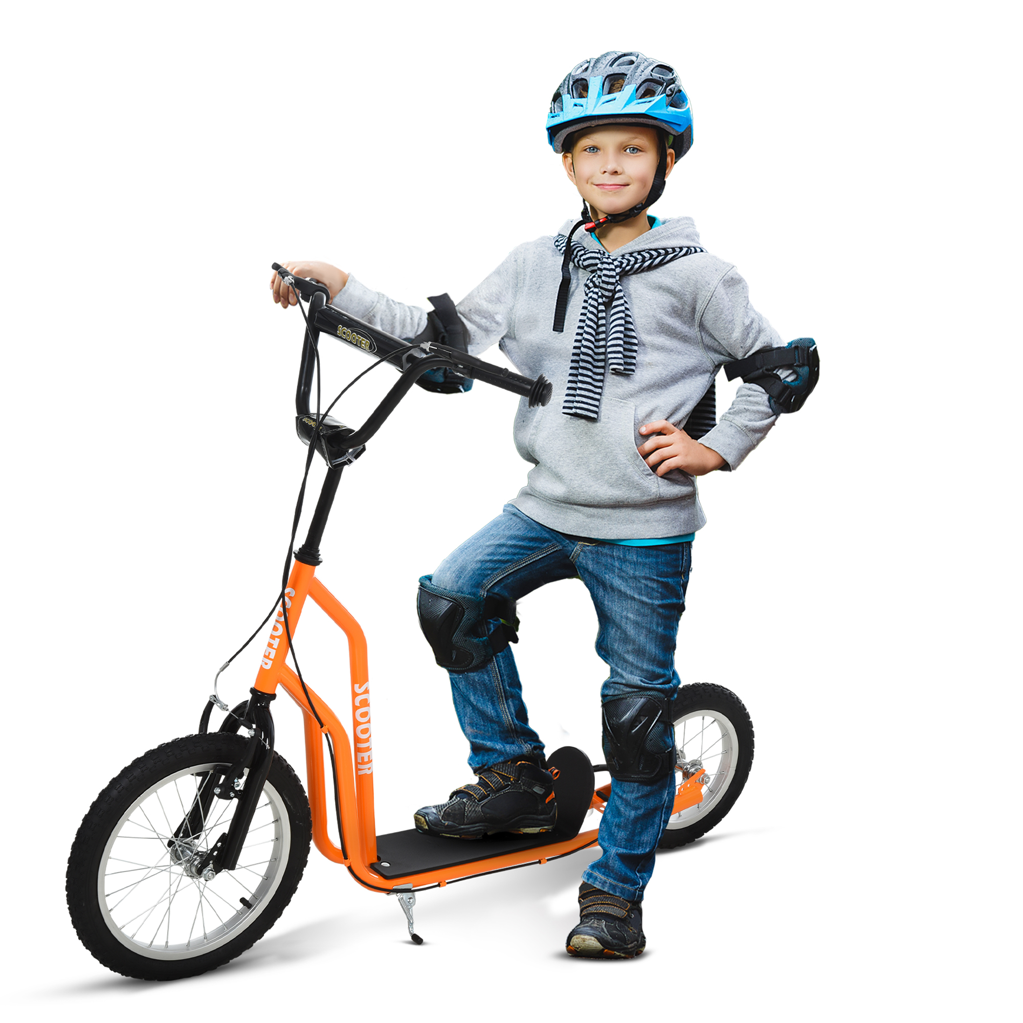 HOMCOM Kinderroller Scooter ab 5 Jahre Tretroller Cityroller mit Luftreifen 16 Zoll vorne 12 Zoll hinten Orange 135x58x88-94 cm   Aosom.de