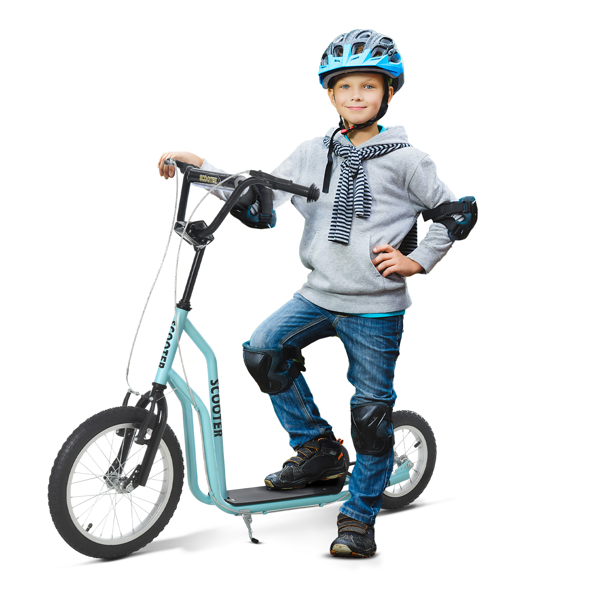 HOMCOM Scooter Roller  Kinderroller ab 5 Jahren, Kickboard mit Luftreifen 16/12 Zoll, Blau, 135 x 58 x 88-94 cm  Aosom