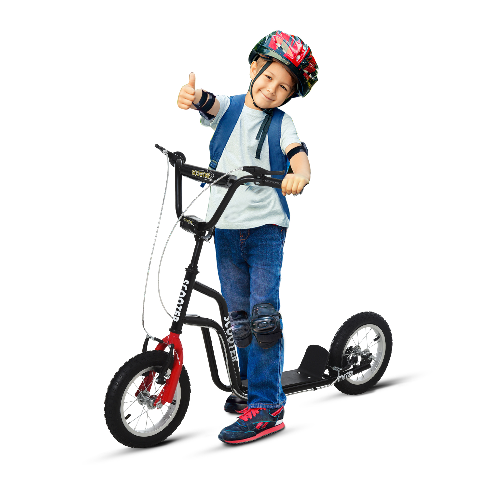 HOMCOM Kinderroller Scooter Cityroller ab 5 Jahren Kickboard mit 12 Zoll Luftreifen in Schwarz 120x58x75-80 cm für sicheren Fahrspaß   Aosom.de