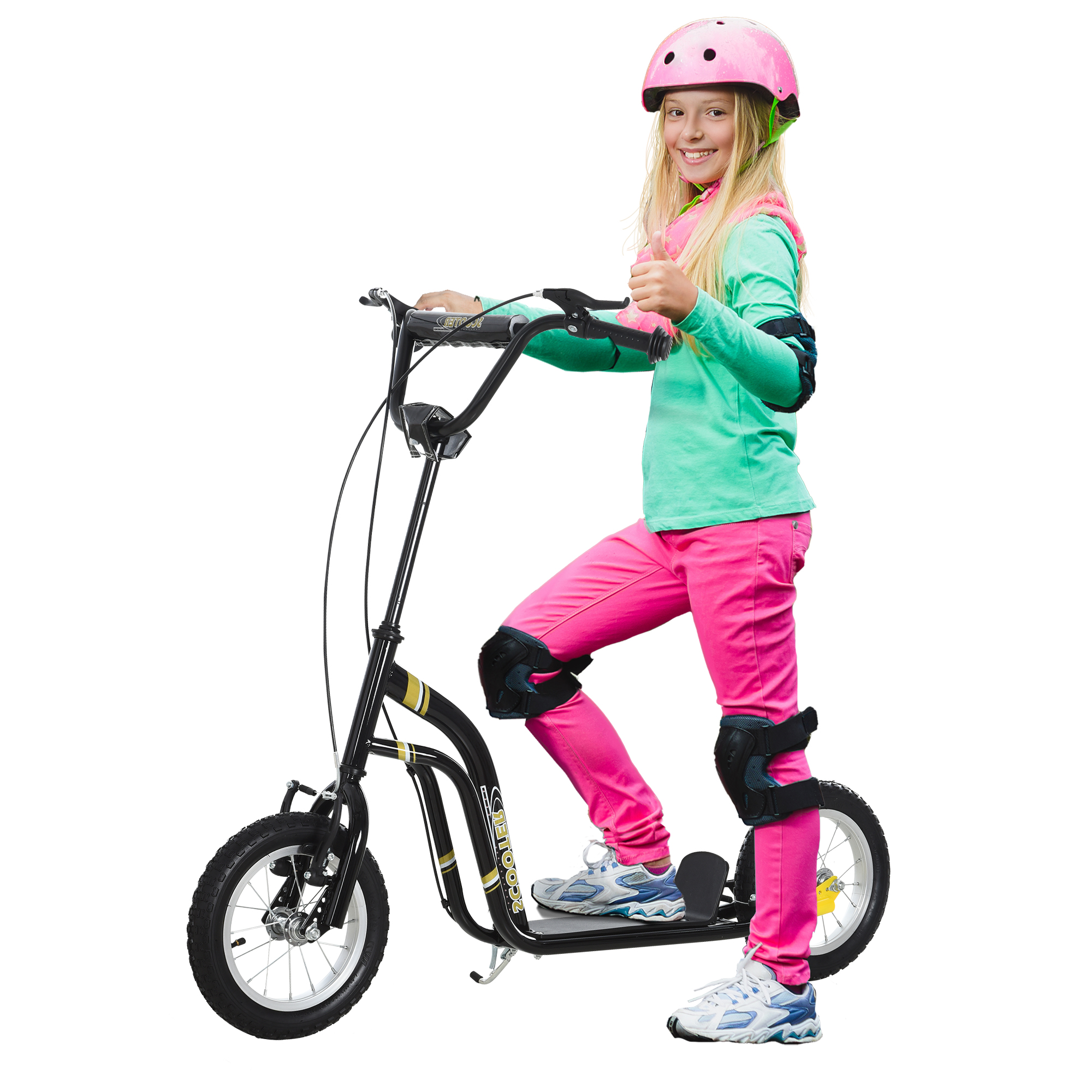 HOMCOM Kinderroller ab 5 Jahre Scooter Tretroller 12 Zoll Luftreifen Gummi Aluminium Schwarz, verstellbare Höhe 120x58x85-95cm   Aosom.de