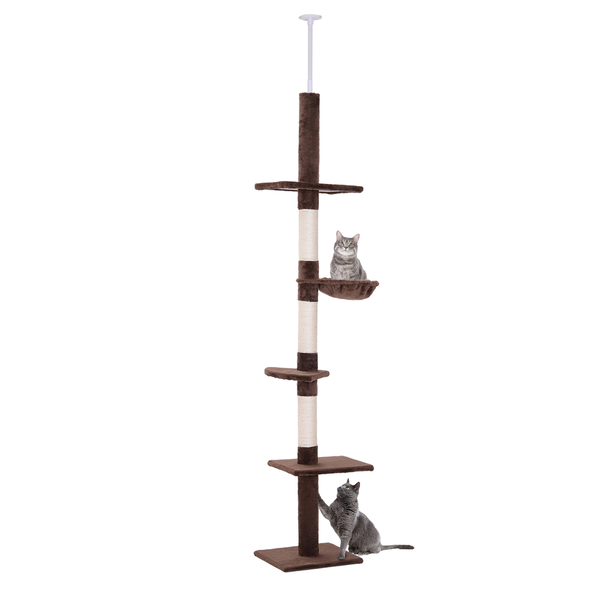 PawHut Kratzbaum Deckenhoch höhenverstellbar, stabiler Katzenbaum mit Sisalsäulen, Katzen Kletterbaum, Braun, 40 x 34 x 230-260 cm   Aosom