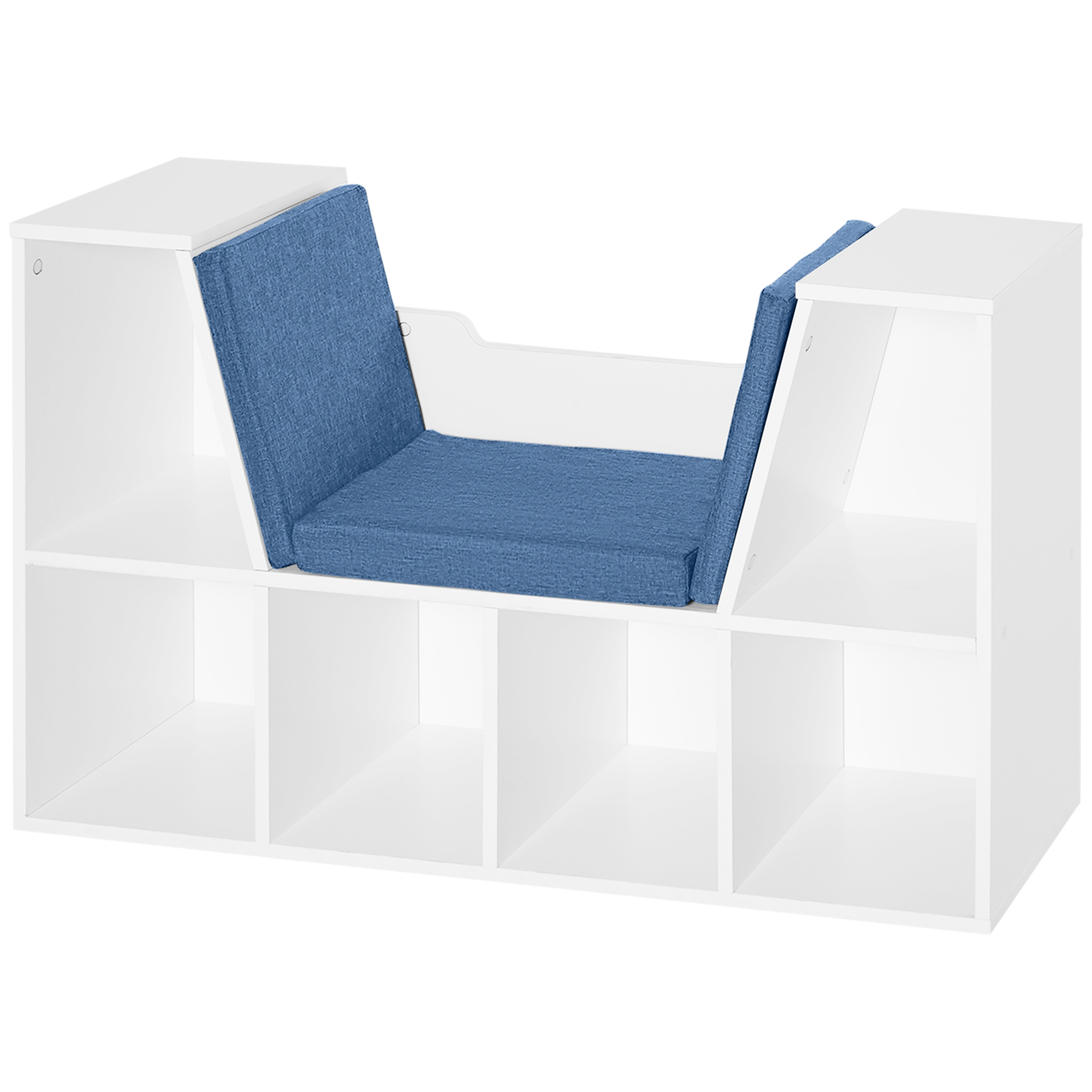 HOMCOM Bücherregal Bank 2-in-1 Design Contemporain 6 Fächer 3 Kissen 102L x 30B x 61H cm Weiß Blau Aosom