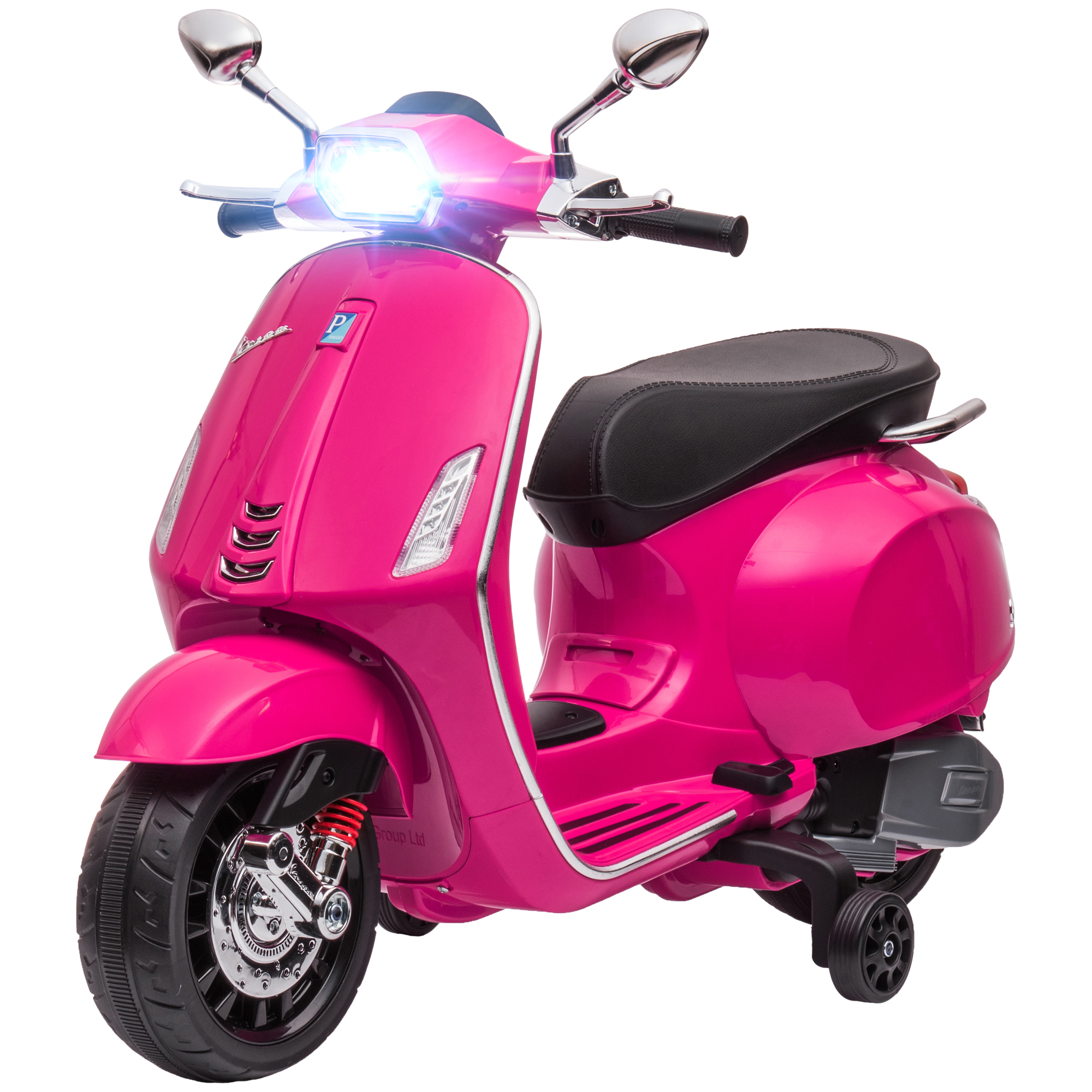AIYAPLAY Scooter elektrisches Kinder Vespa 6 V Elektromotorrad für Kinder 3-6 Jahre dim. 107L x 47B x 73H cm Musik MP3 USB-Port Radio FM Scheinwerfer 2 Antriebsräder - Rosa   Aosom