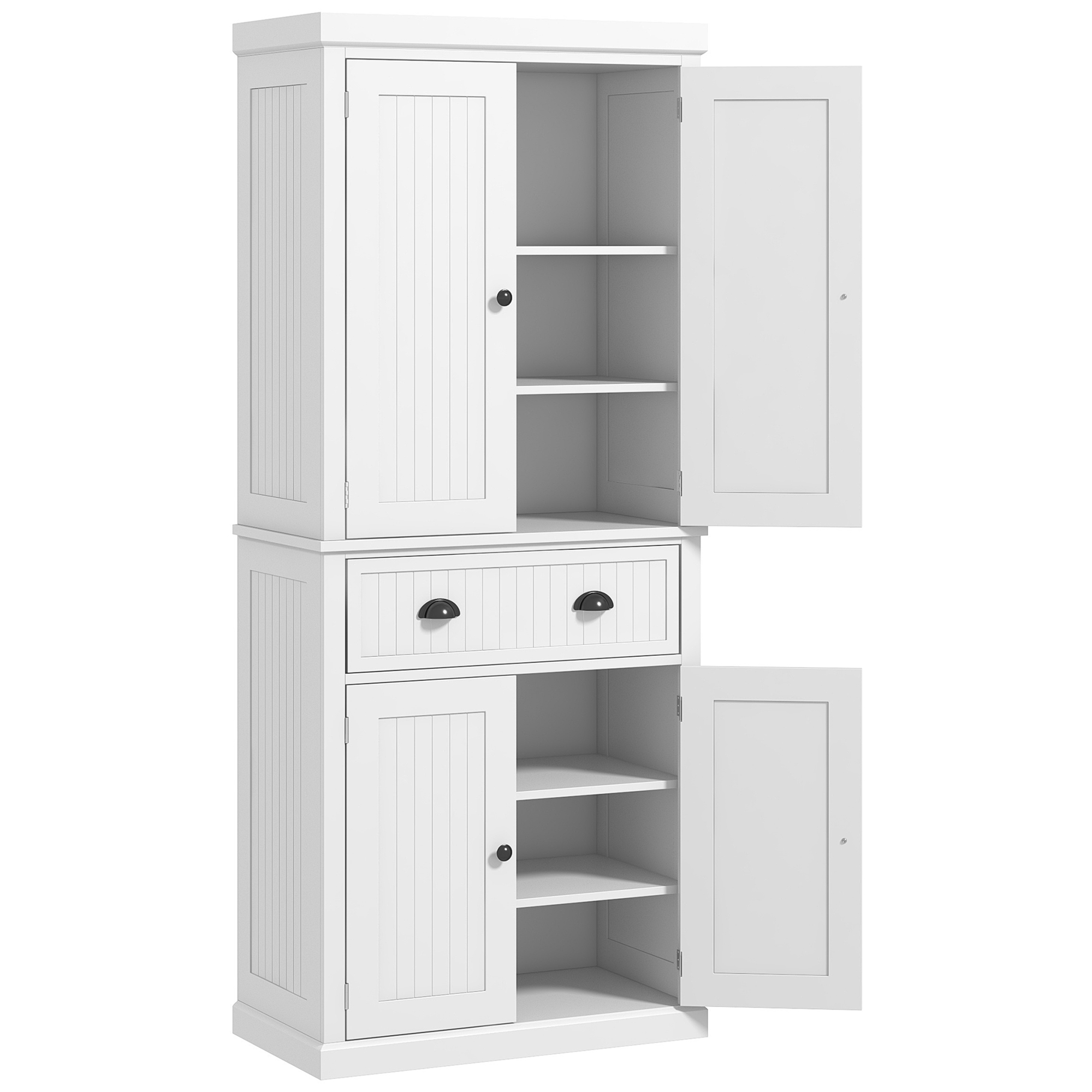 HOMCOM Küchenschrank Buffet Küchen Speicherschrank Mehrzweckschrank verstellbare Regale 4 Türen und große Schublade 76,2 x 40,2 x 183 cm weiß   Aosom