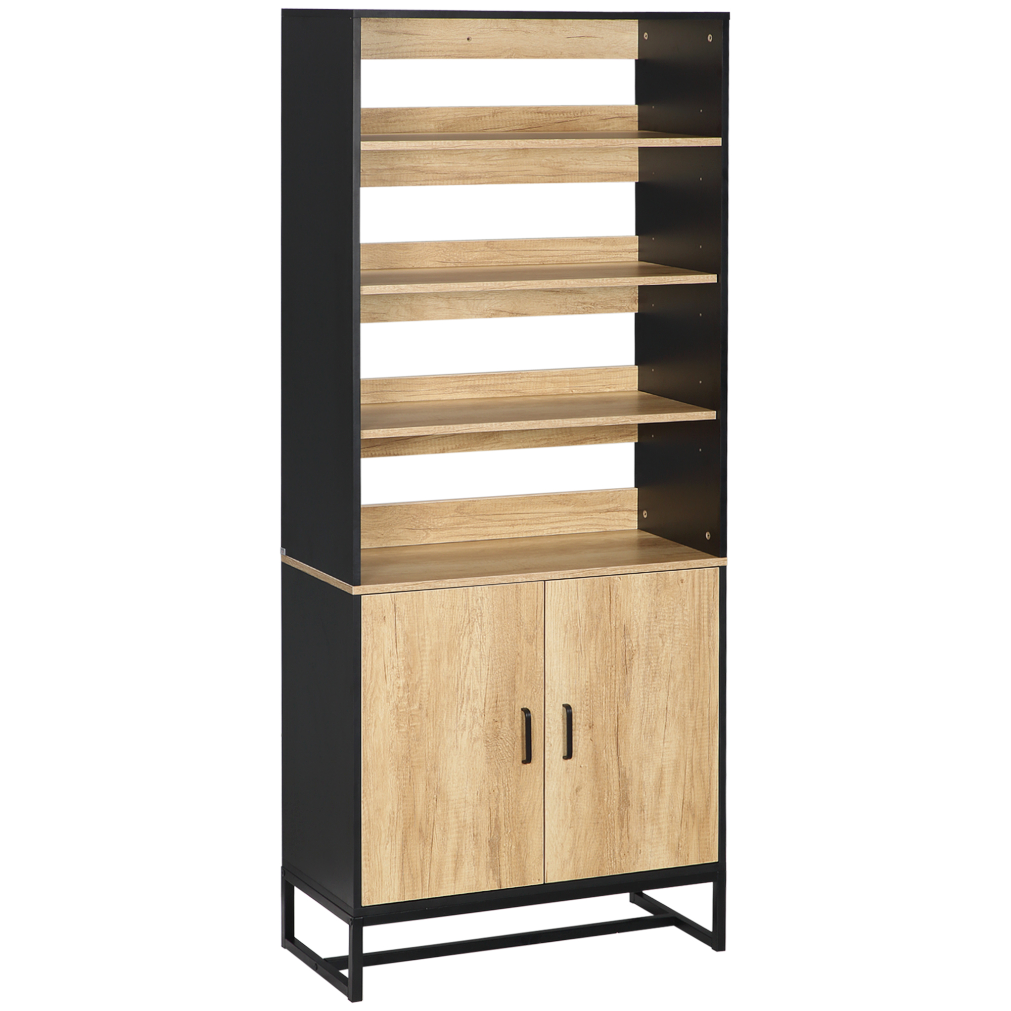 HOMCOM Buffet Küchenschrank mit Mehrfach-Aufbewahrungsmöglichkeiten, Schrank und 4 höhenverstellbaren Regalen Maße 75B x 35T x 175H cm Schwarz und Natur   Aosom