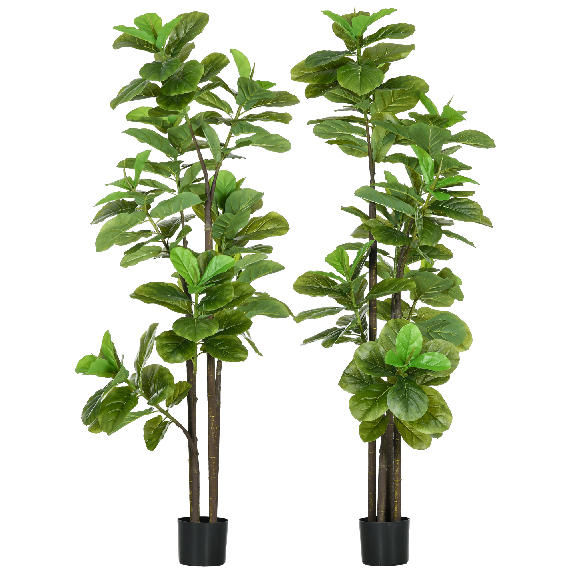 HOMCOM Set mit 2 künstlichen Pflanzen Geigenblattfeige Ficus Lyrata Höhe 180cm mit Topf, Großer künstlicher Baum zur Dekoration Aosom