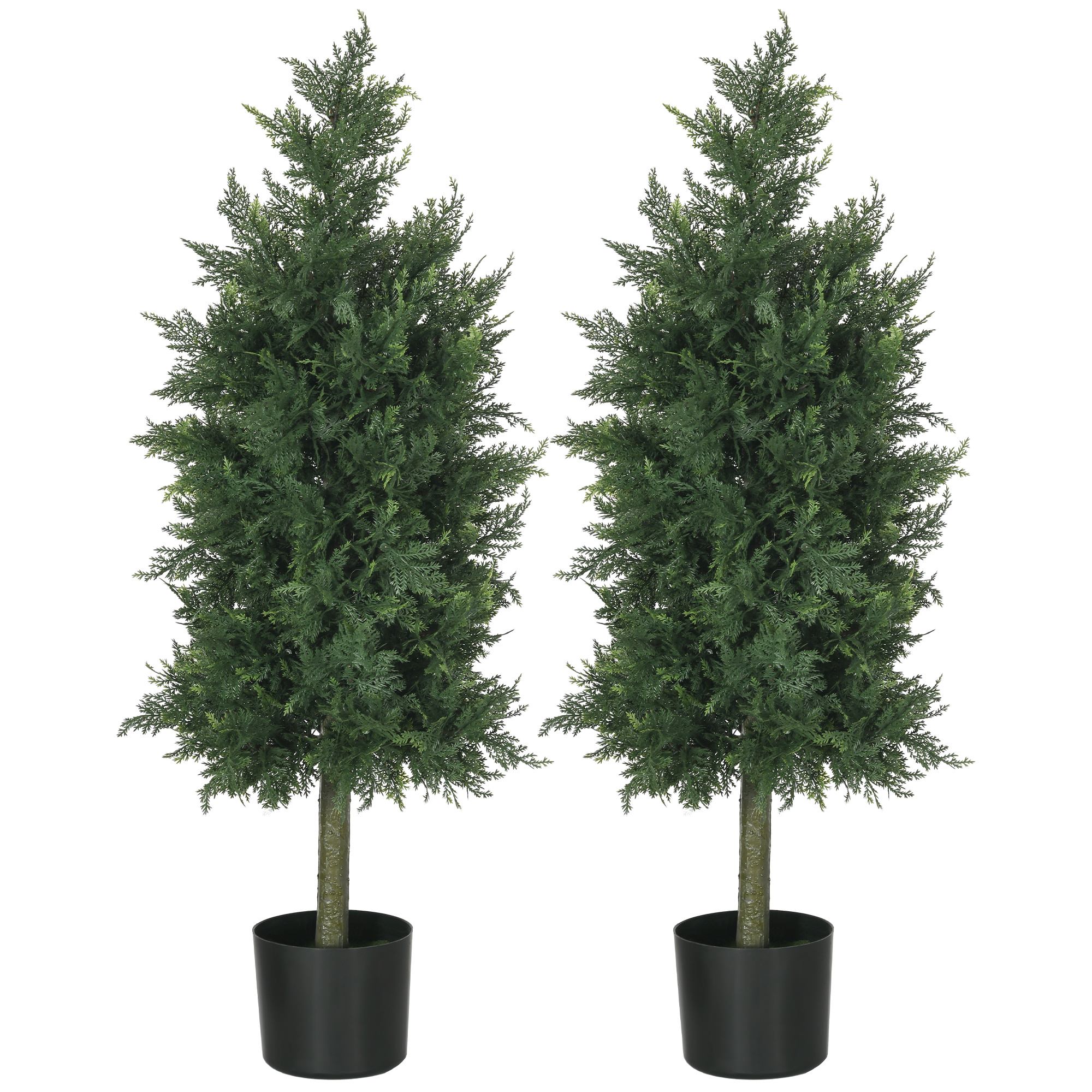 HOMCOM Set von 2 künstlichen Zedernbäumen für den Innen- und Außenbereich mit Topf, Höhe 90 cm, Nadelbaum, 38L x 12,5B x 90H cm grün Aosom