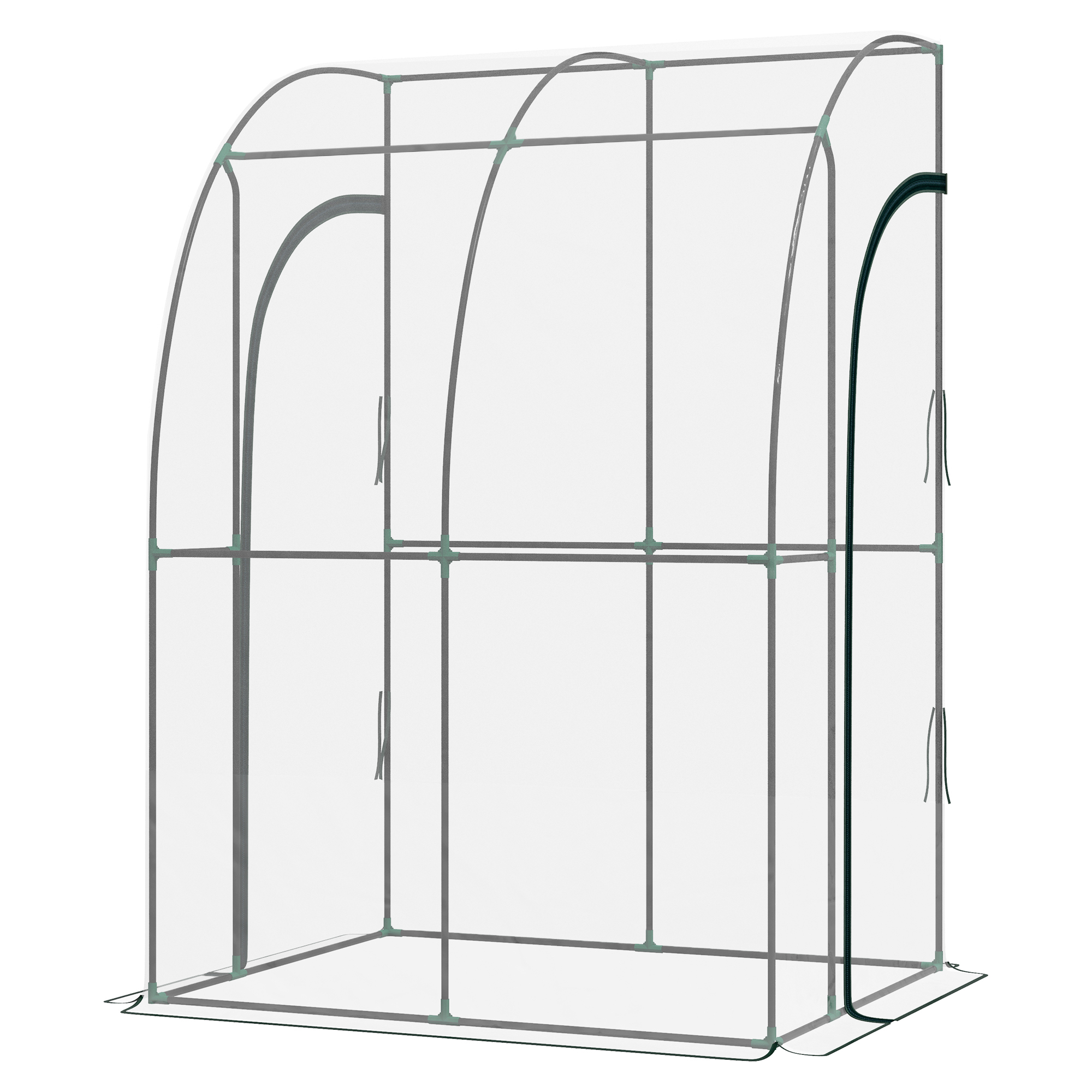 Outsunny Angelehntes Gewächshaus Gewächshaus Wintergewächshaus Maße 1,43L x 1,18B x 2,12H m 2 rollbare Reißverschlusstüren pulverbeschichteter Stahl PVC transparent   Aosom