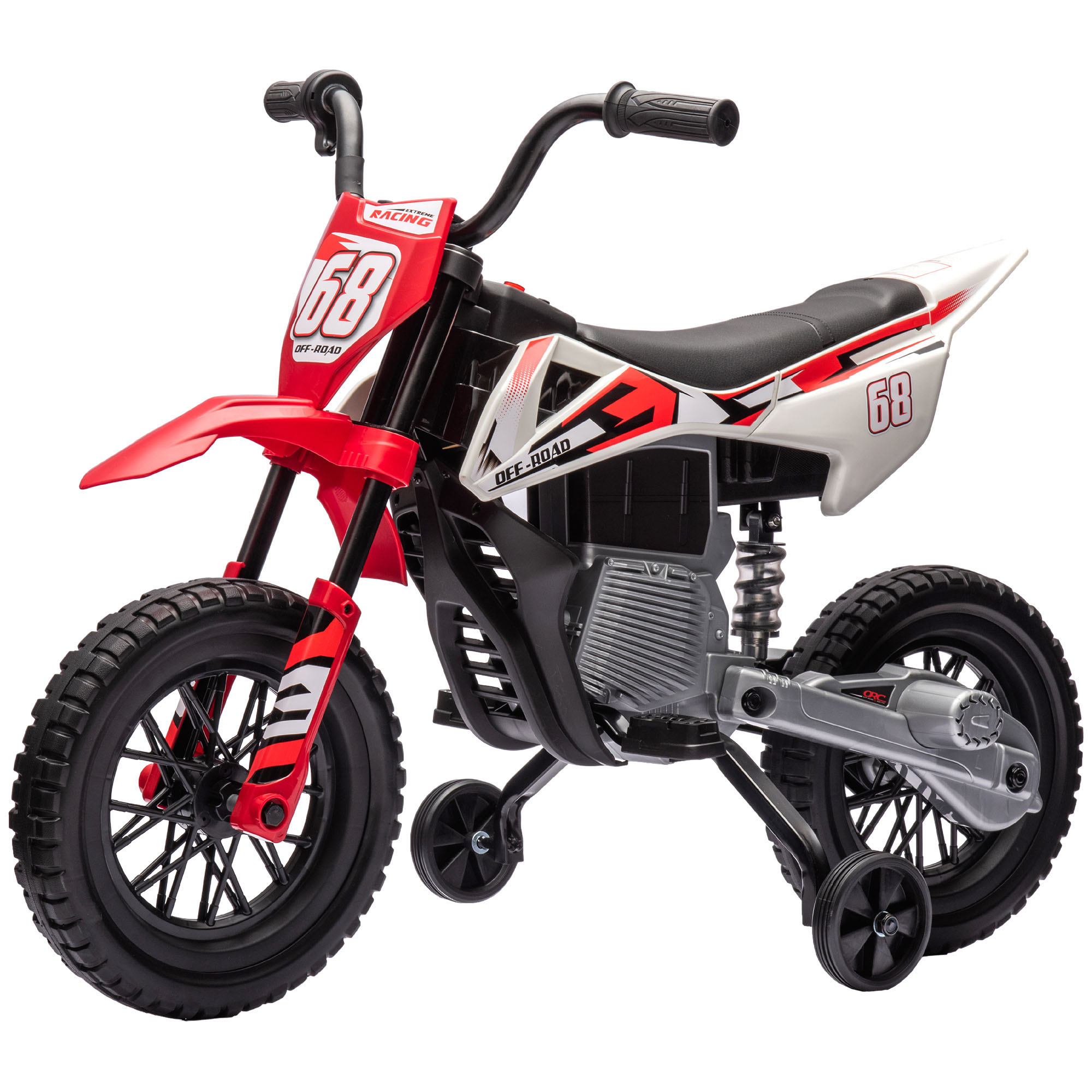 AIYAPLAY Elektromotorrad für Kinder, Motocross für Kinder, 12V, 2 leistungsstarke Motoren, maximale Geschwindigkeit 5 km/h, Antriebsräder, Federungssystem, Kinder-Motorrad, Musik, von 3 bis 6 Jahren, Rot   Aosom