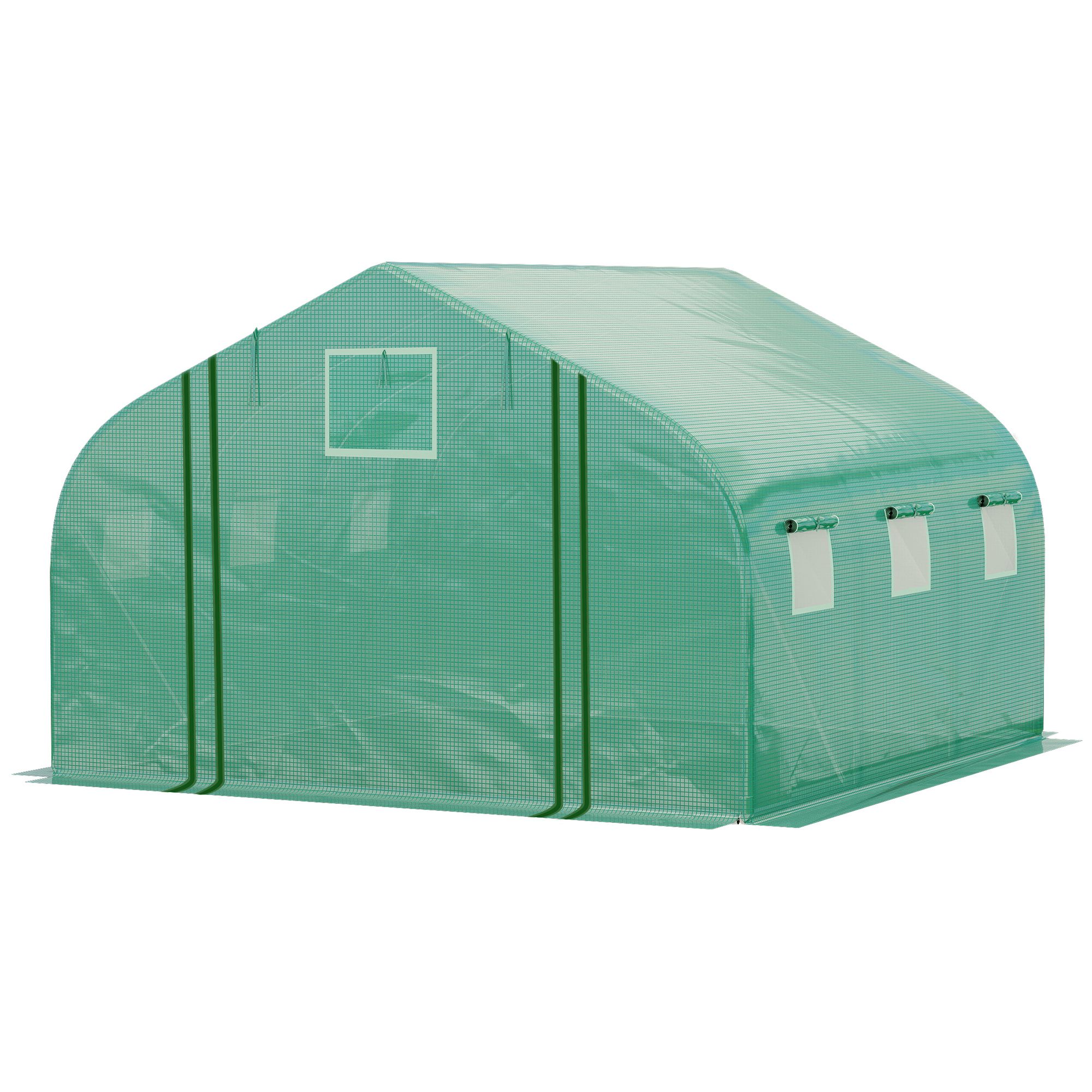 Outsunny Gartengewächshaus-Tunnel Groß 3,5 x 3 x 2 m - 6 Fenster und aufrollbare Reißverschlusstür - Feuerverzinkter Stahl PE Hochdichtefolie Grün   Aosom