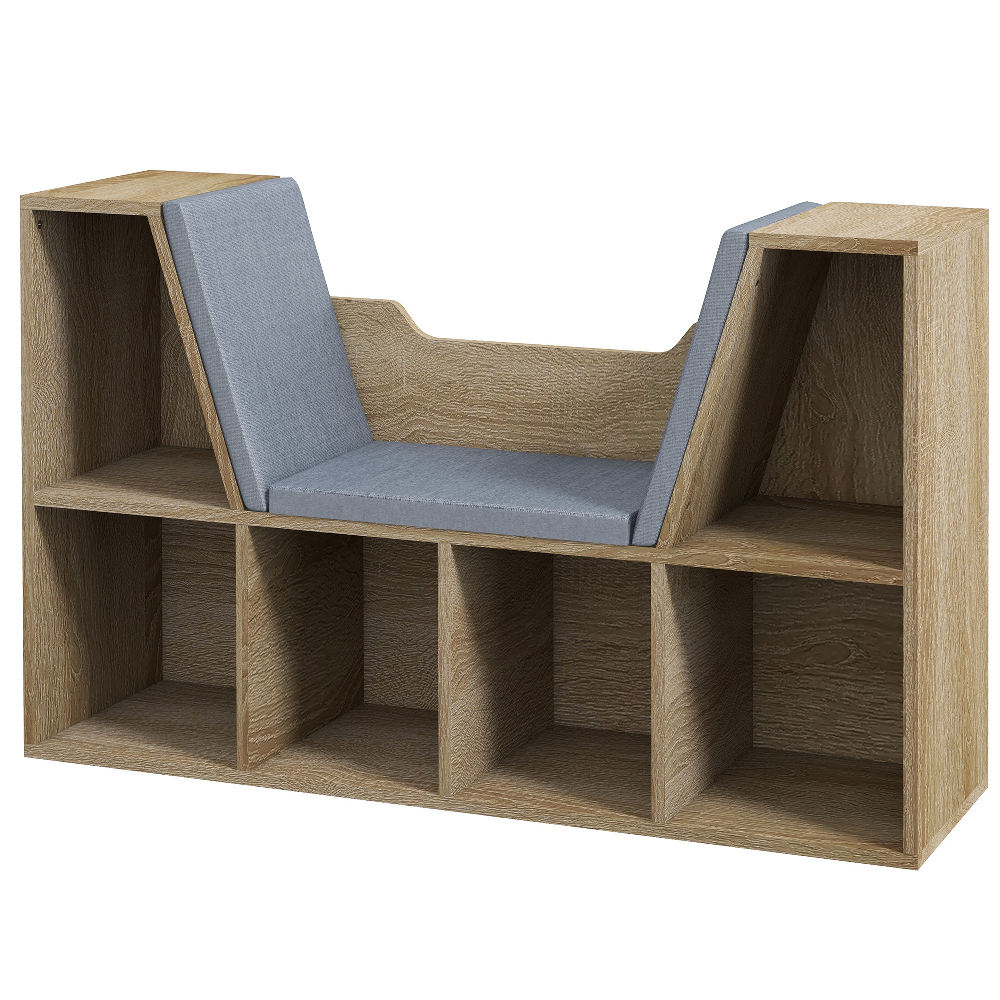 HOMCOM Bücherregal Bank 2-in-1 Design zeitgenössisch 6 Fächer 3 Kissen enthalten 102L x 30B x 61H cm Eiche Grau Aosom