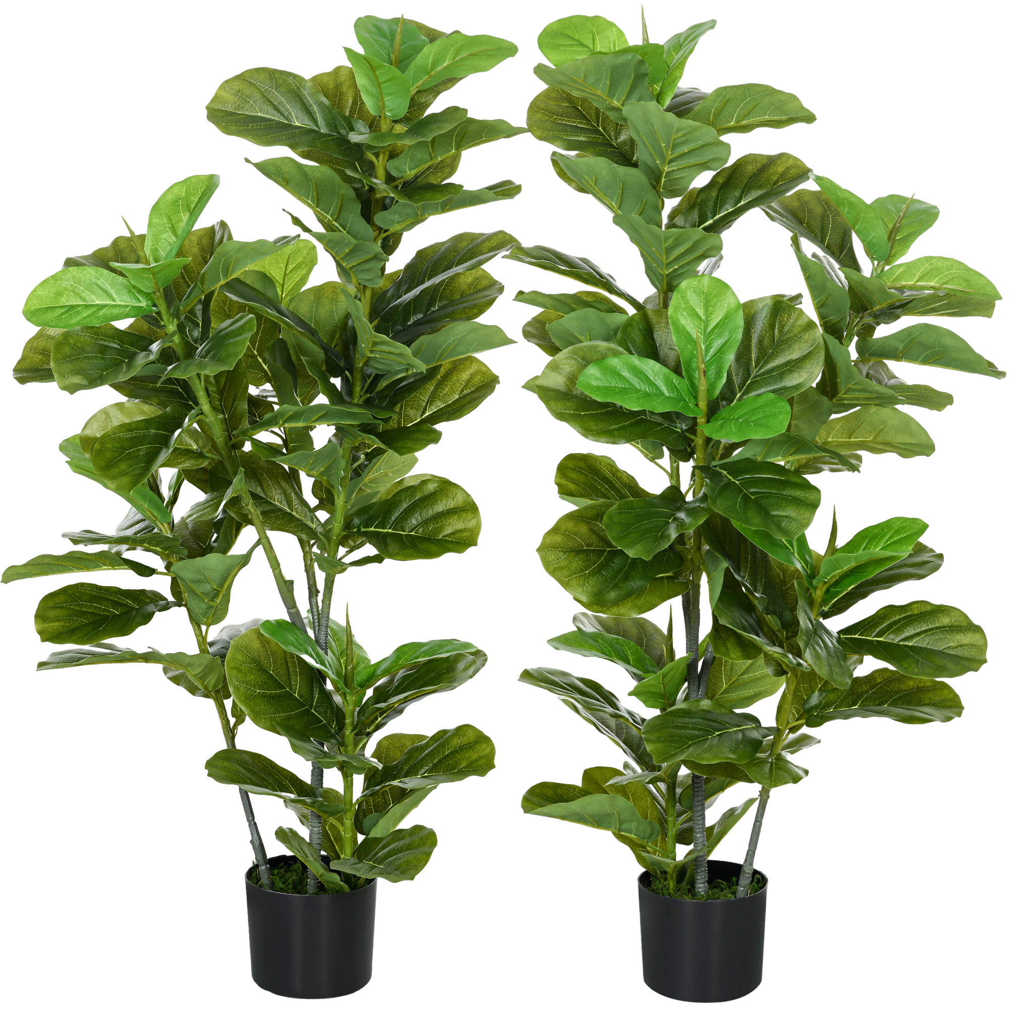 HOMCOM Set mit 2 künstlichen Feigenbäumen Kunstbaum mit einer Höhe von 110 cm mit Topf, Großer Kunstbaum für Dekoration Aosom