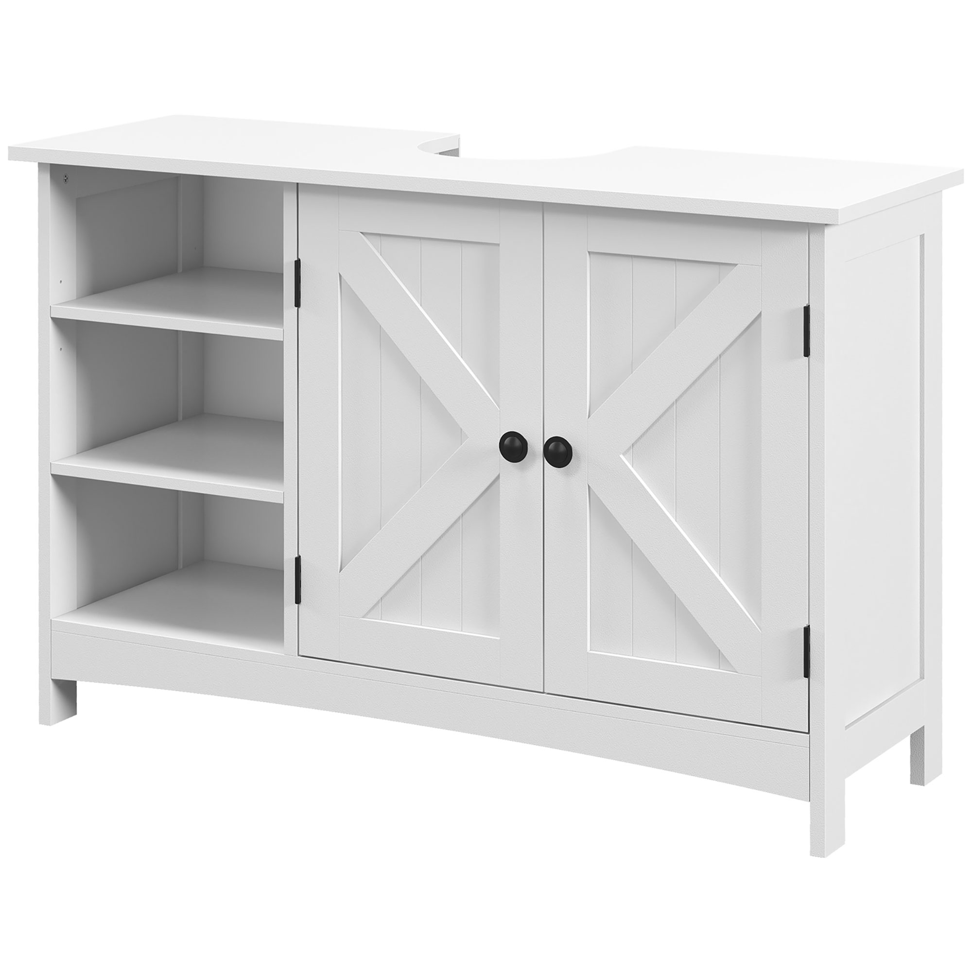 kleankin Badezimmer-Unter-Waschtischmöbel, Badezimmermöbel, höhenverstellbare Regale, 2-Türen-Schrank, Unterbauwaschtischmöbel, klassischer Stil, 90 x 30 x 60 cm, weiß   Aosom