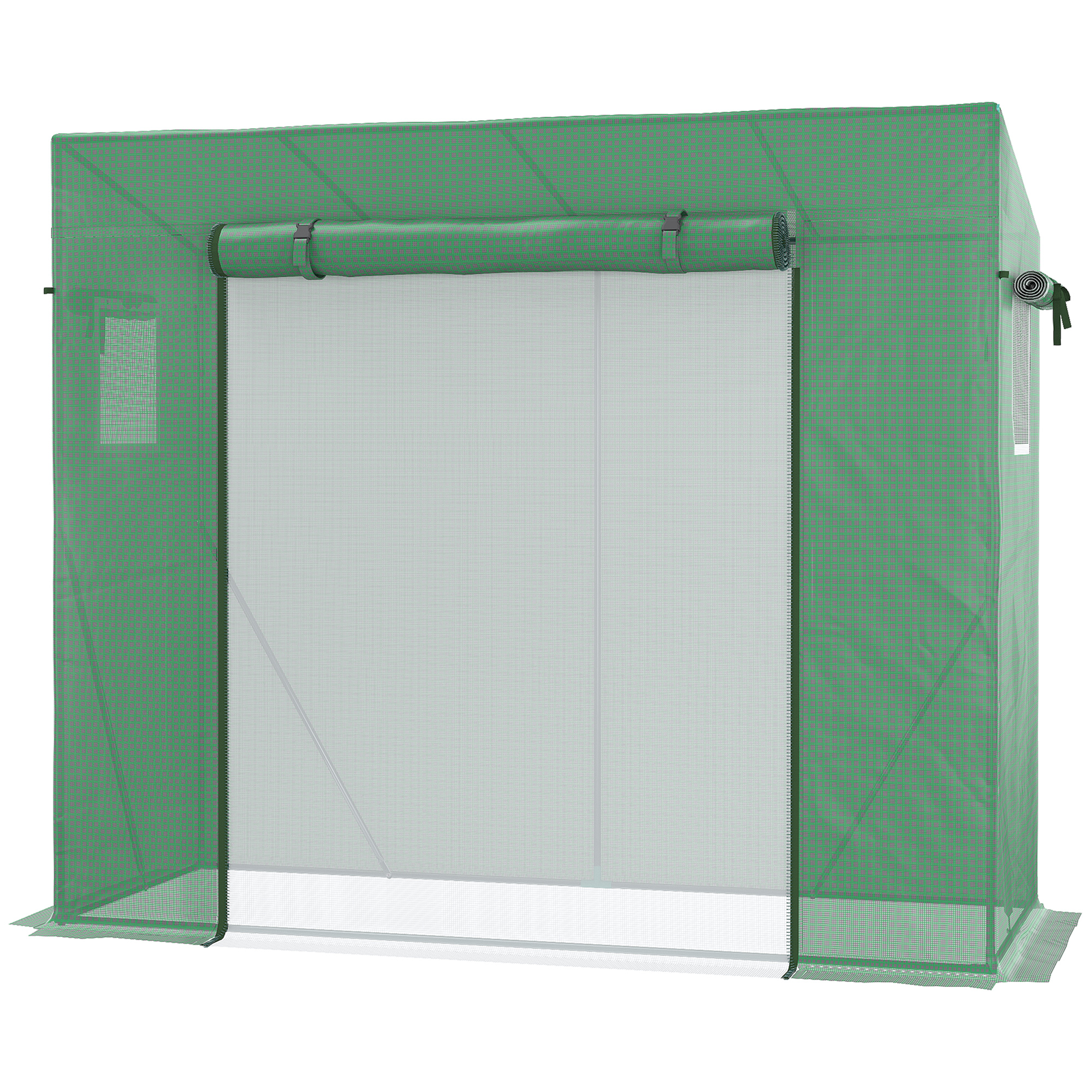Outsunny Gewächshaus UV-Schutz 2 Fenster mit Moskitonetz + Verstärkungsstangen 200 x 77 x 169 cm Stahl PE Grün Aosom