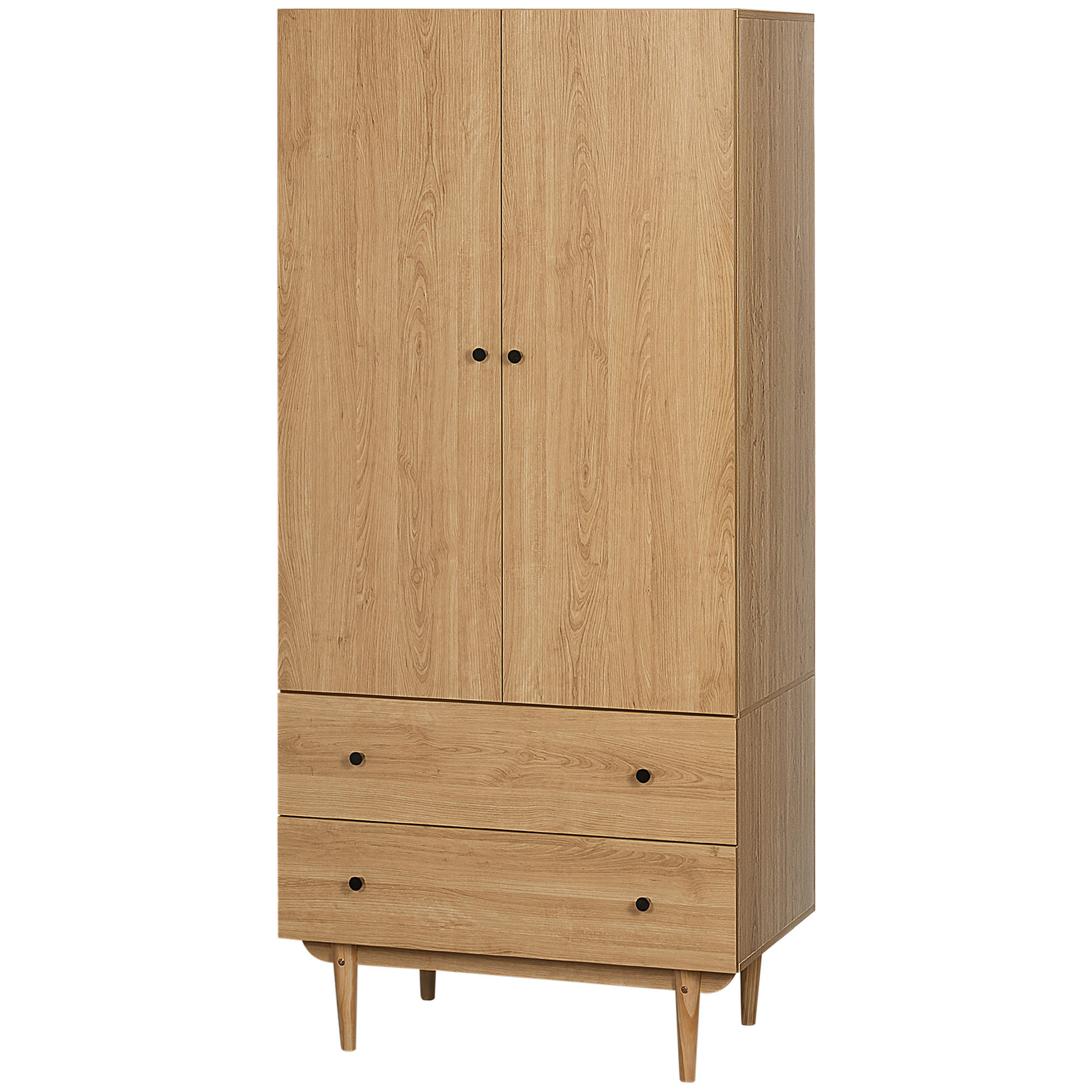 HOMCOM Kleiderschrank Garderobenschrank mit 2 Türen, 2 Schubladen und Kleiderstange - 80 x 52 x 180 cm - Holzoptik Aosom