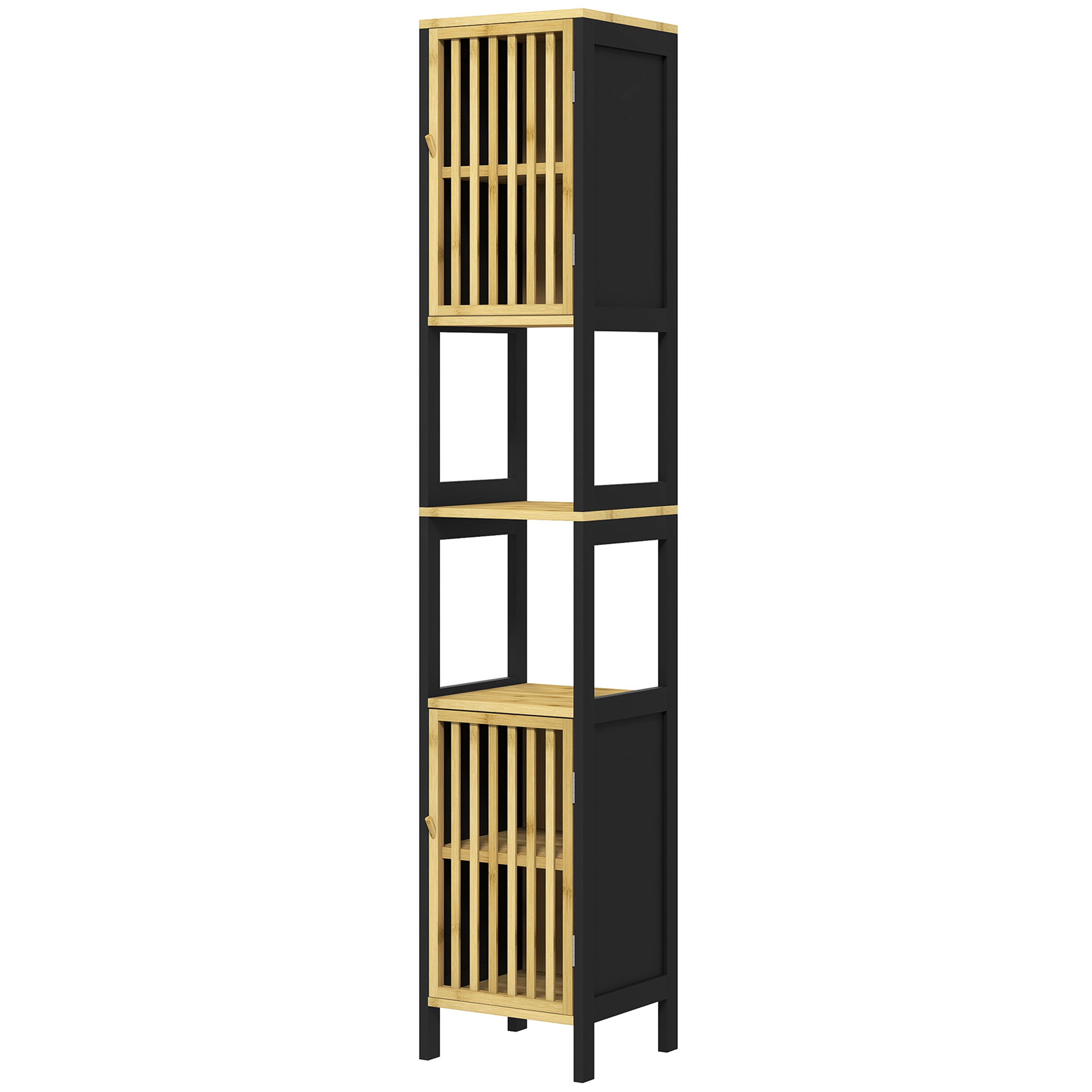 HOMCOM Badezimmerschrank Säule Aufbewahrung bicolore Abm. 30L x 32B x 172H cm 2 Türen mit verstellbarem Regal + 2 Nischen   Aosom