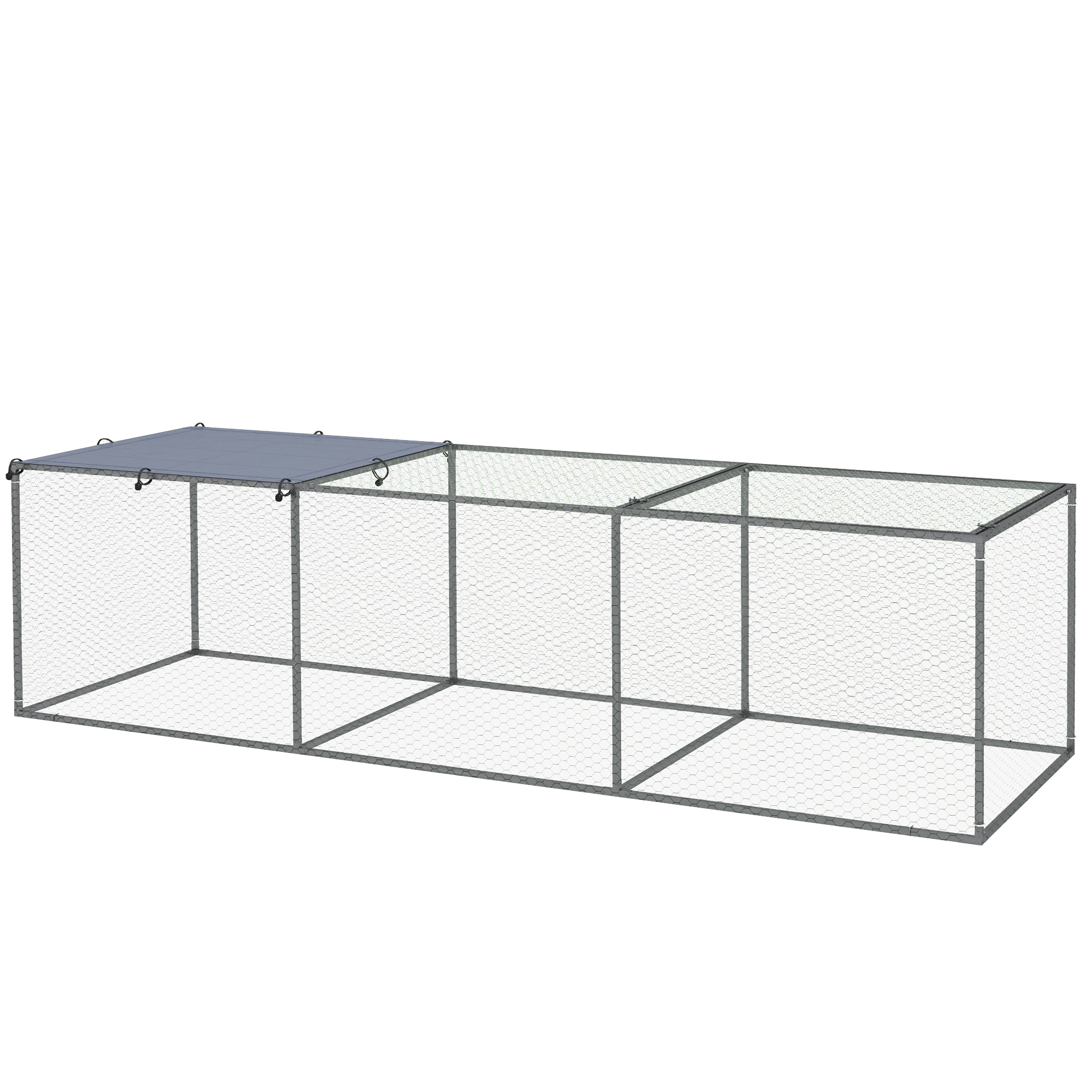 PawHut Enclos poulailler cage clapier extérieur 3 m² für Kleintiere dim. 3 x 1 x 0,8 m verzinkter Stahl, 1 obere Tür, überdachter Bereich mit Plane Aosom