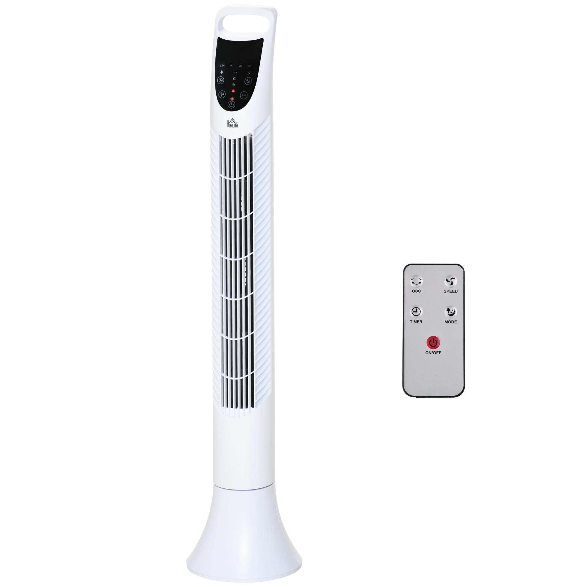 HOMCOM Leiser Säulenventilator 40W Timer 3 Geschwindigkeiten 3 Modi Fernbedienung 70° Oszillation Touchpanel-Steuerelement Standventilator Höhe 91,5 cm Weiß   Aosom