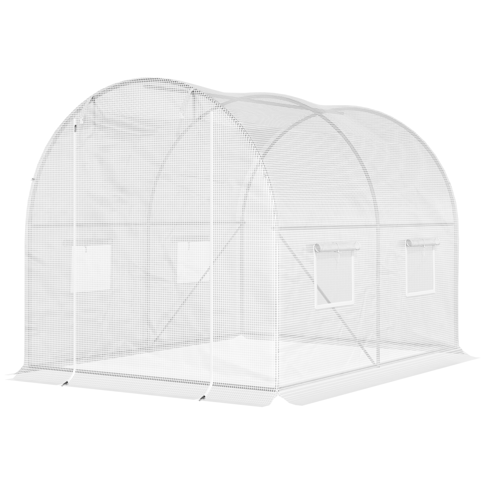 Outsunny Gartenfolientunnel 6 m² 3L x 2B x 1,9H m Verstärktes galvanisiertes Stahlrohr mit 2,4 cm Durchmesser + HDPE-Fenster Tür Weiß   Aosom