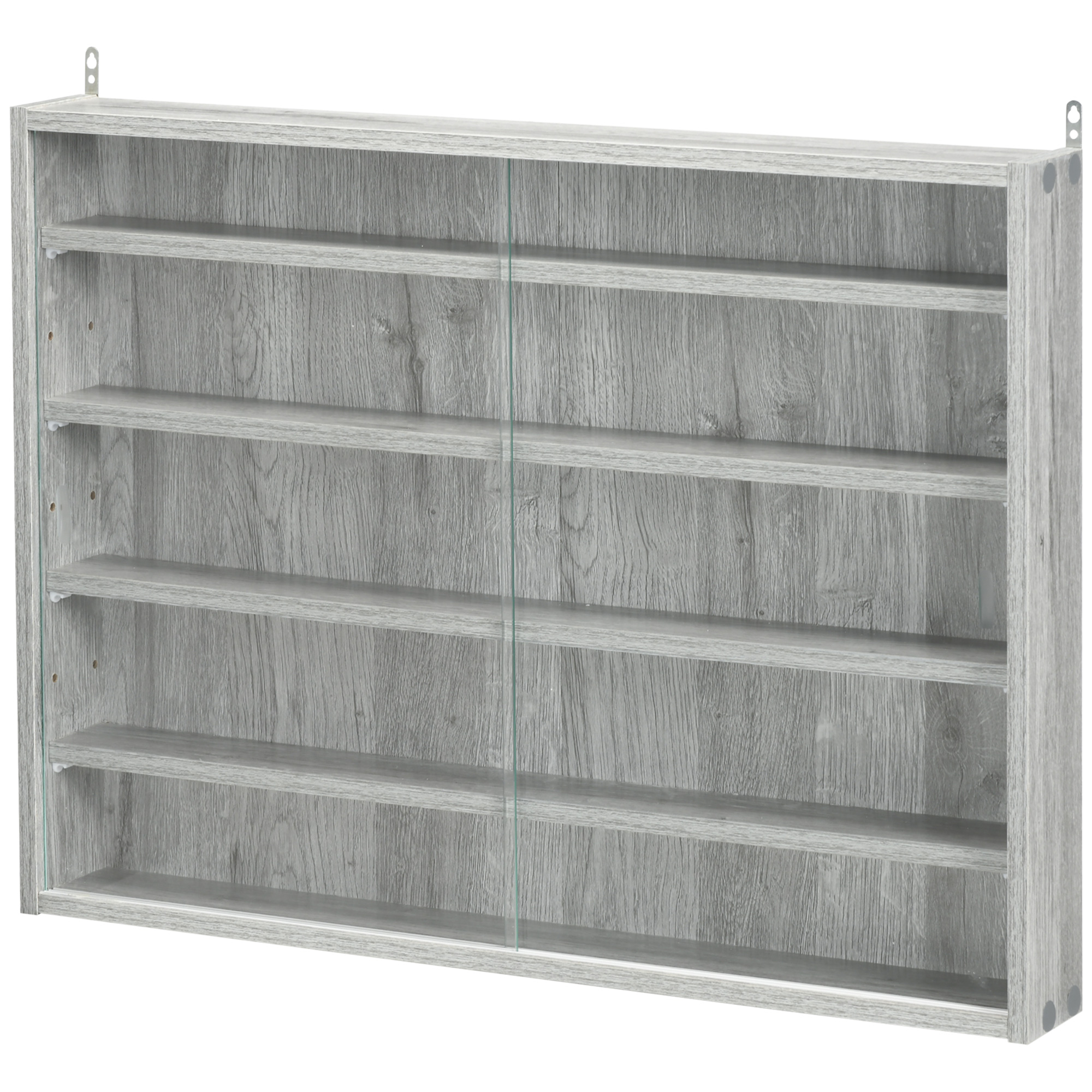 HOMCOM Sammlervitrine Wandvitrine 80 x 9,5 x 60 cm mit 4 verstellbaren Regalen und 2 Glasschiebetüren, für Sammlungen von Figuren und Miniaturautos, Grau Aosom