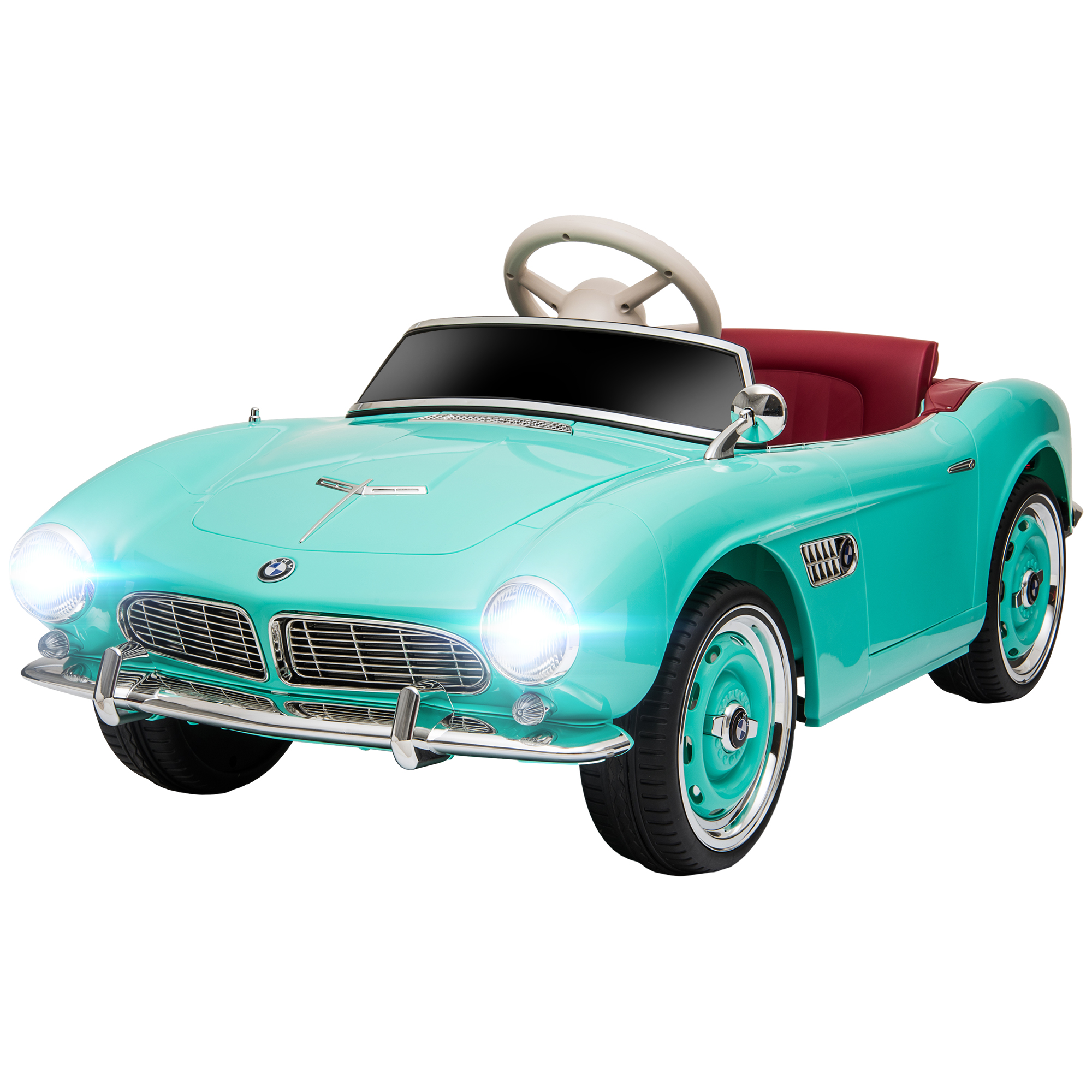 HOMCOM Elektroauto für Kinder, Lizenz BMW 507, Retro-Vintage-Stil, 12V, max. 5 km/h, Fernbedienung, Sound- und Lichteffekte, Grün Aosom