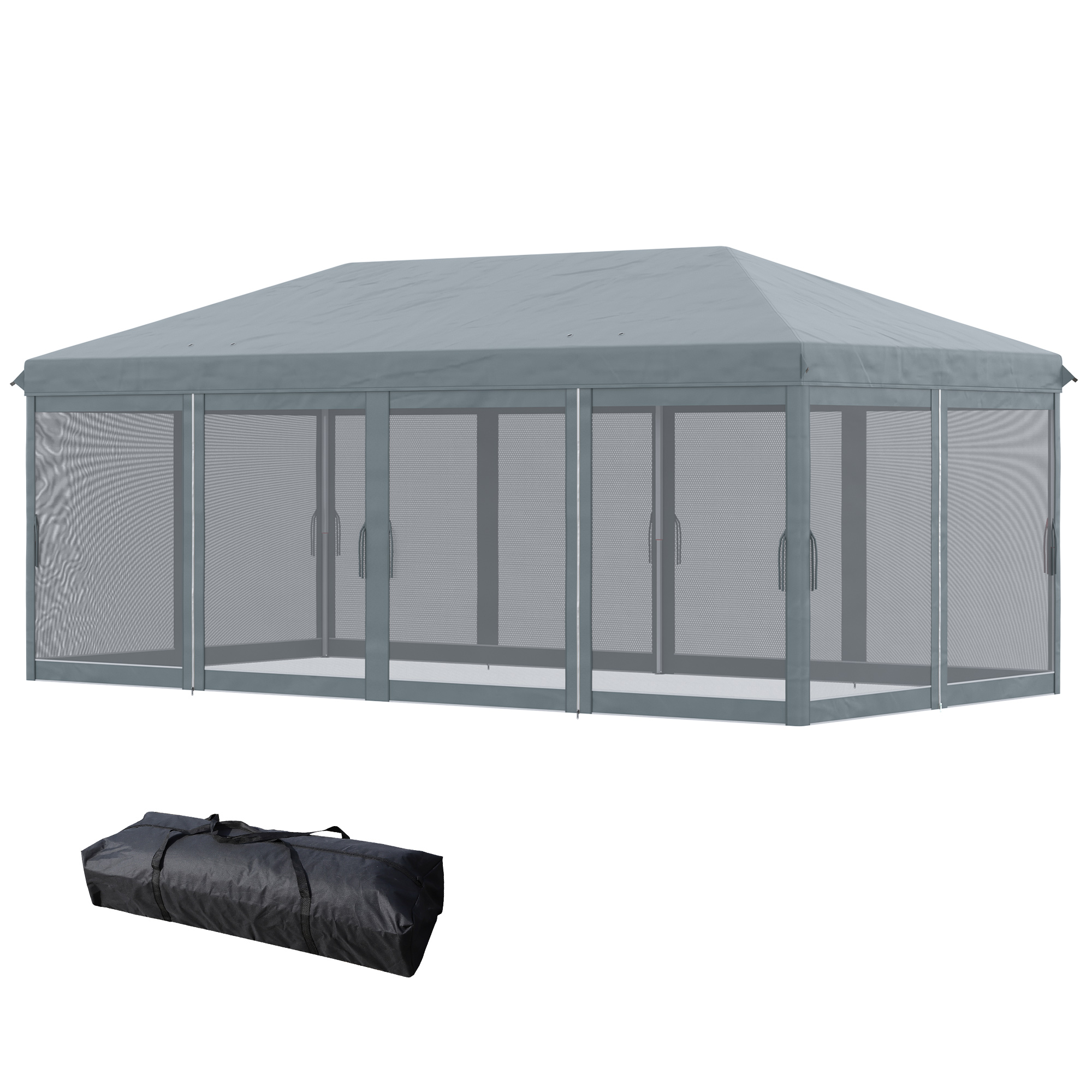 Outsunny Gartenpavillon Faltbarer Pop-up-Pavillon 6 x 3 m mit abnehmbaren Moskitonetzen + Transporttasche Grau   Aosom