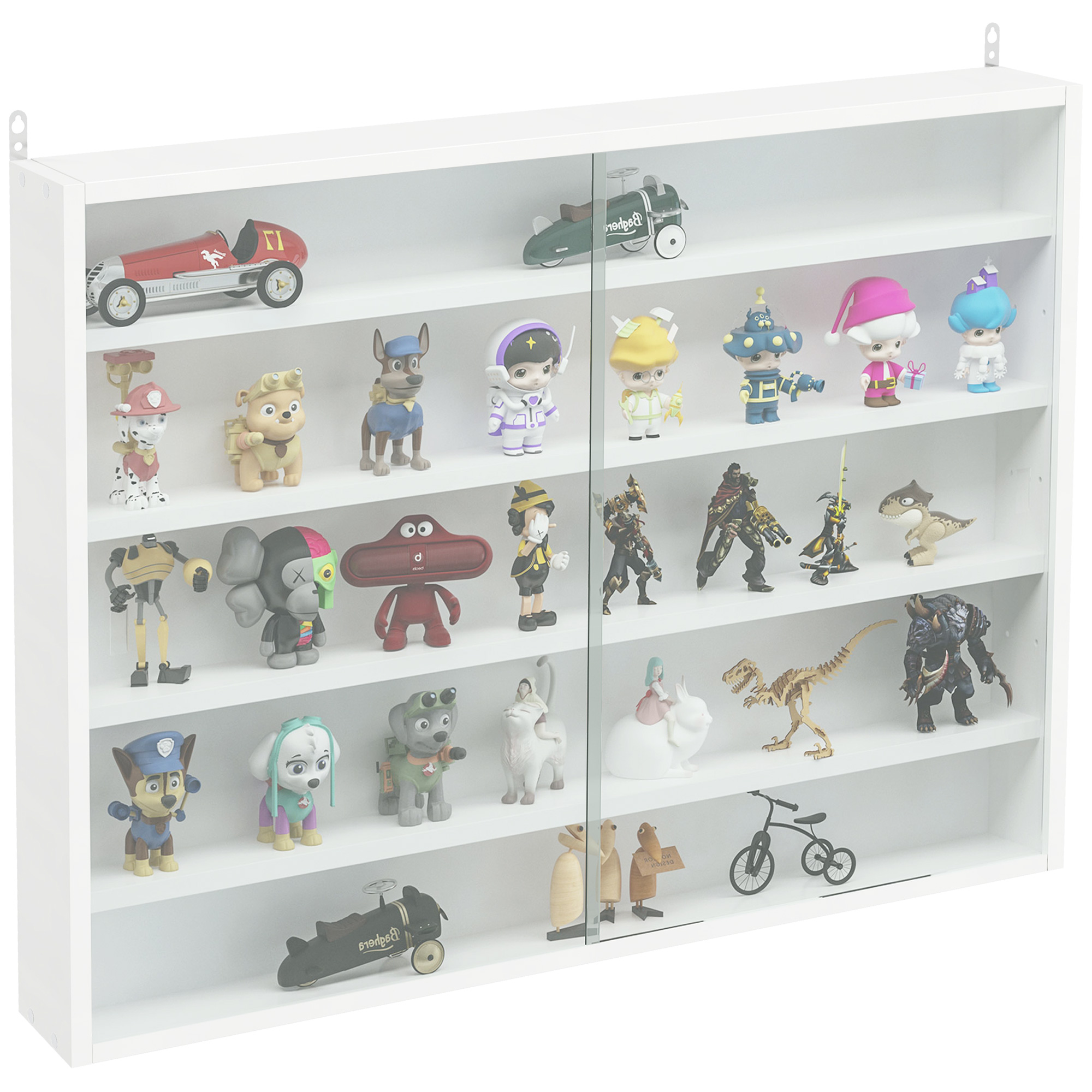 HOMCOM Vitrine für Sammlerstücke Wandvitrine 80 x 9,5 x 60 cm mit 4 höhenverstellbaren Regalen und 2 Schiebetüren aus Glas, für Figuren- und Miniaturautosammlungen, weiß   Aosom
