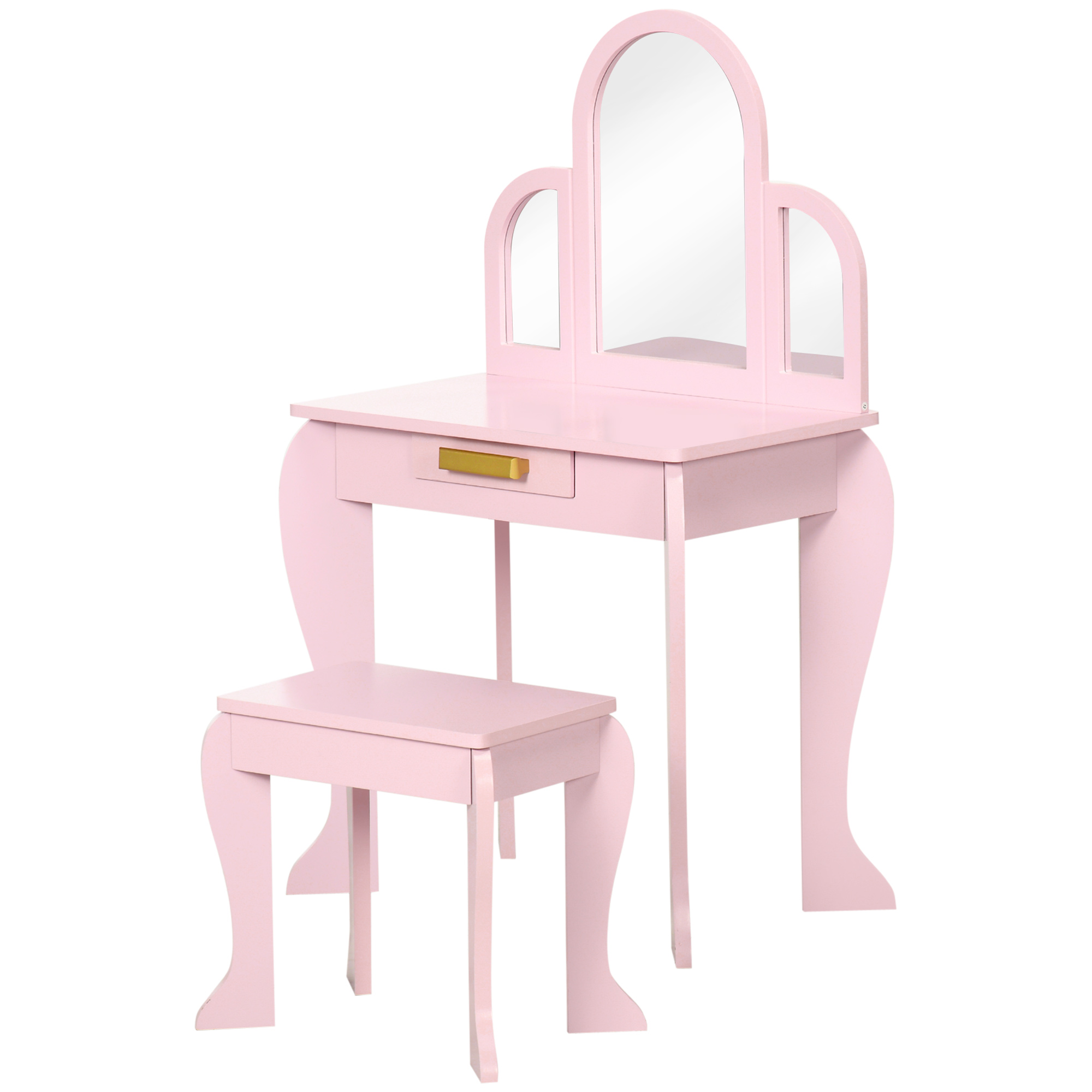 HOMCOM Kinder-Frisiertisch Schminktisch mit Hocker 3 Spiegel und Schublade 3-6 Jahre - 52 x 32 x 85 cm - Rosa   Aosom