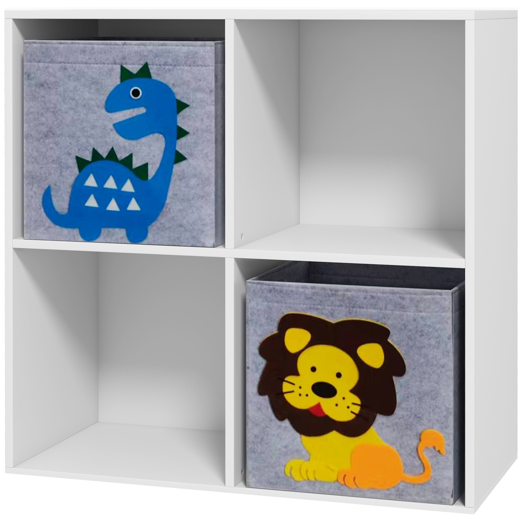 ZONEKIZ Kinderregal, Regal für Kinderzimmer, Bücherregal, 4 Würfel, 2 Körbe mit Dinosauriermotiven für Spielzimmer, Kinderzimmer, Wohnzimmer, 62 x 30 x 62 cm, weiß   Aosom