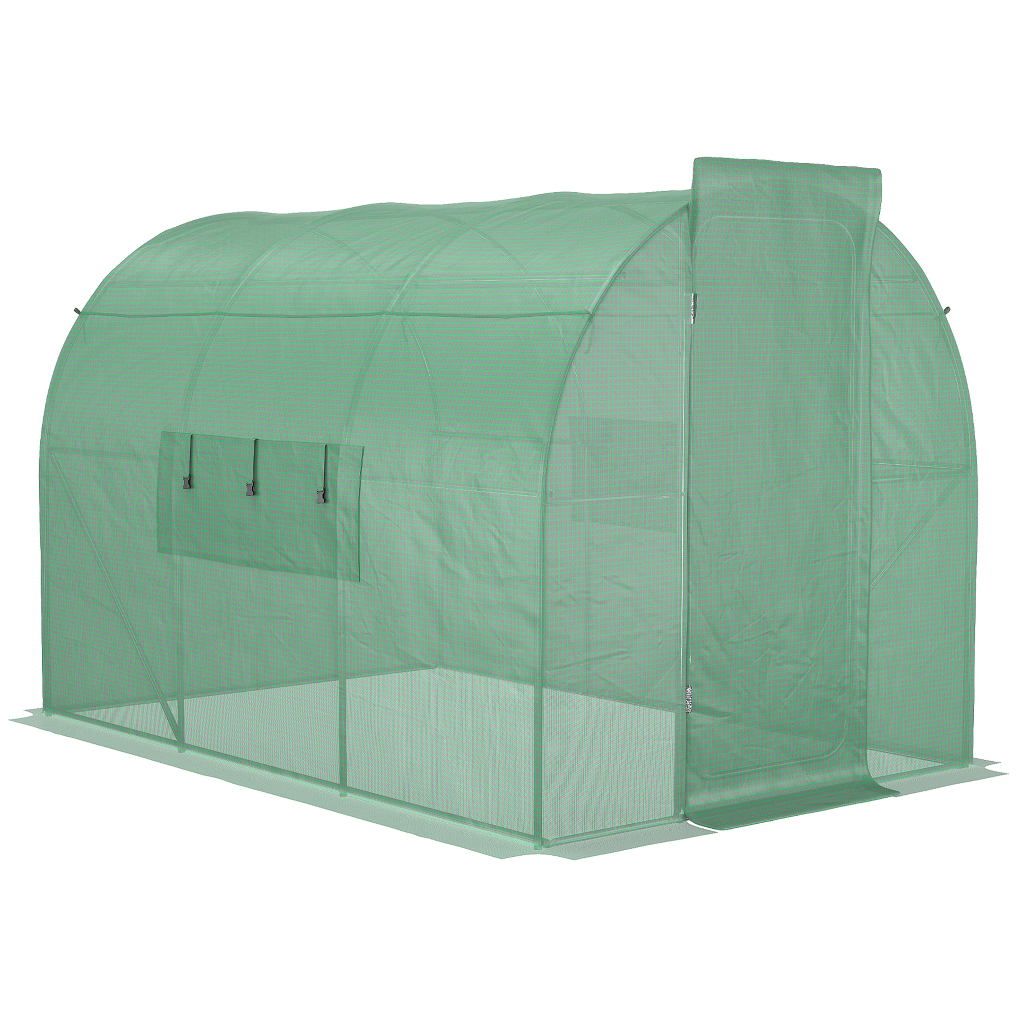 Outsunny Gewächshaus-Tunnel für den Garten 6 m² Verzinkter Stahl verstärkt Durchmesser 2,5 cm + PE Hochdicht Fenster Tür Grün Aosom