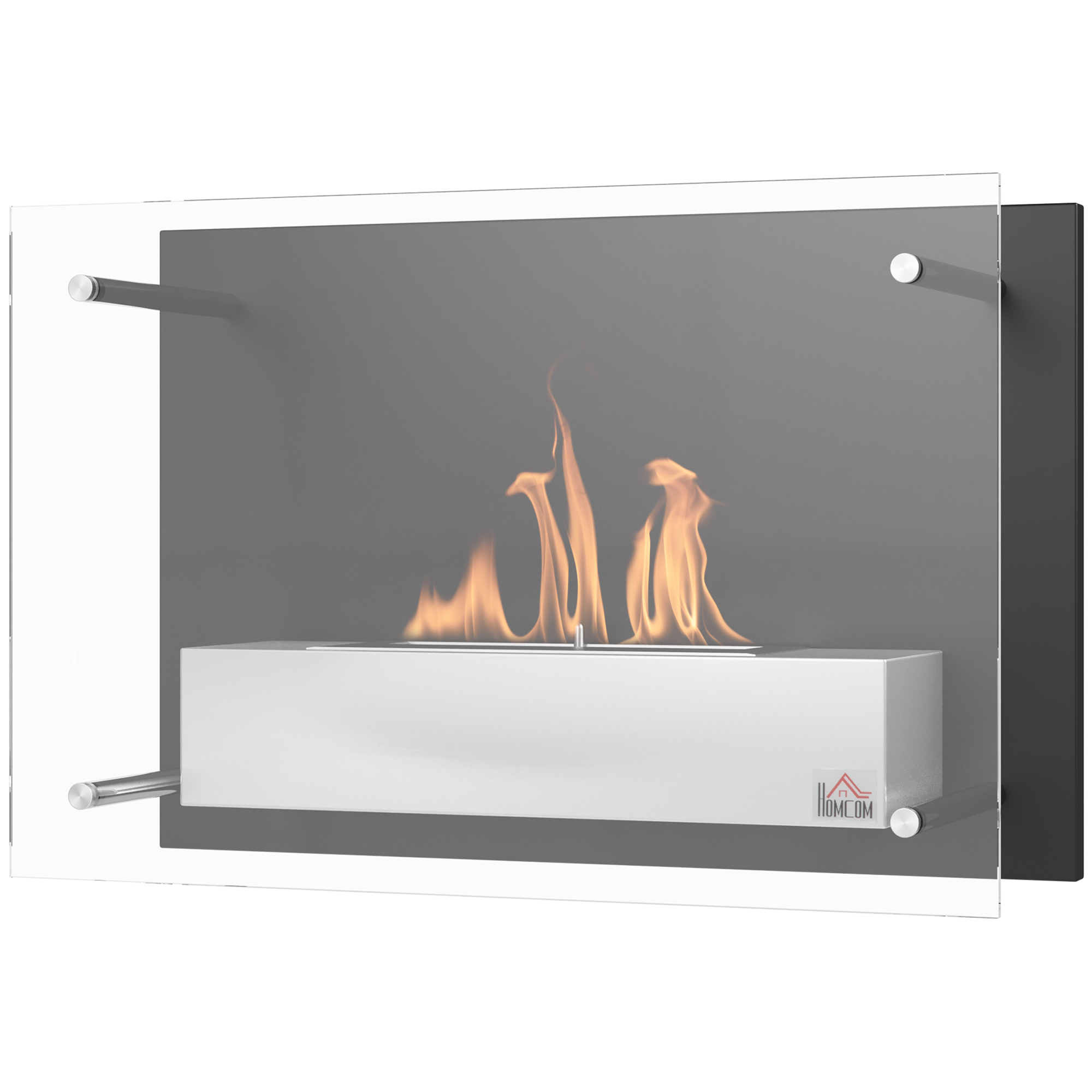 HOMCOM Wand-Bioethanol-Kamin zum Einbau mit 1,5 l Brenner, ca. 3 Stunden Brenndauer Maße: 60L x 22B x 40H cm Fläche: 20-25 m² Edelstahl   Aosom