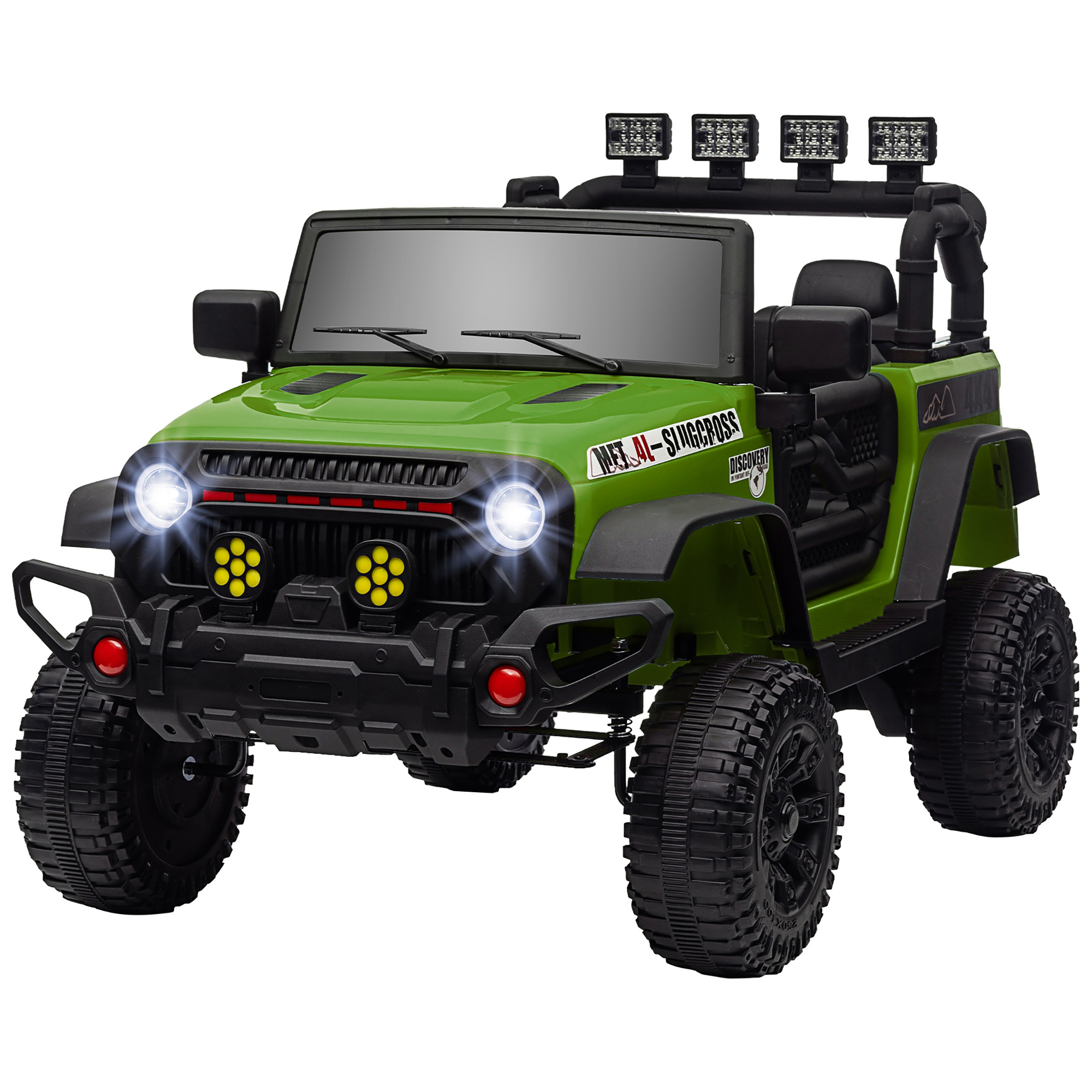 AIYAPLAY Kinder Elektroauto UTV, Kinder Elektro Buggy, Bluetooth, 2 Sitze mit 2.4Ghz Fernbedienung, 2 Motoren 12 V, 3 Geschwindigkeiten, 4x4 Kinder Elektroauto, Musik, Hupe, LED-Lichter, Grün   Aosom