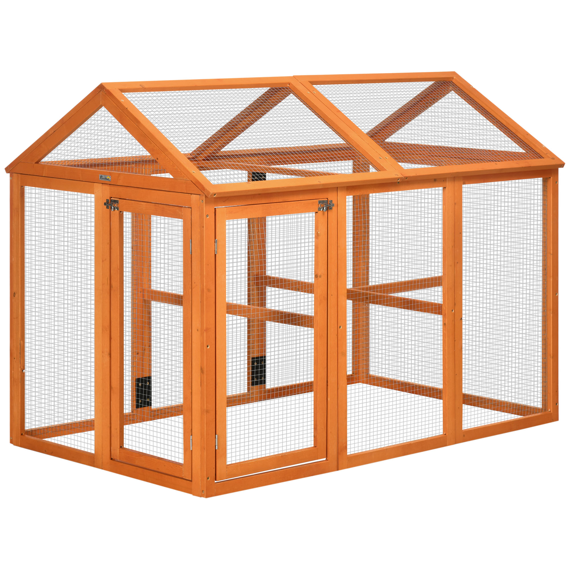 PawHut Hühnergehege aus Holz, Käfig für Hühner, Metallgehege 140 x 88,5 x 106 cm - Orange Aosom
