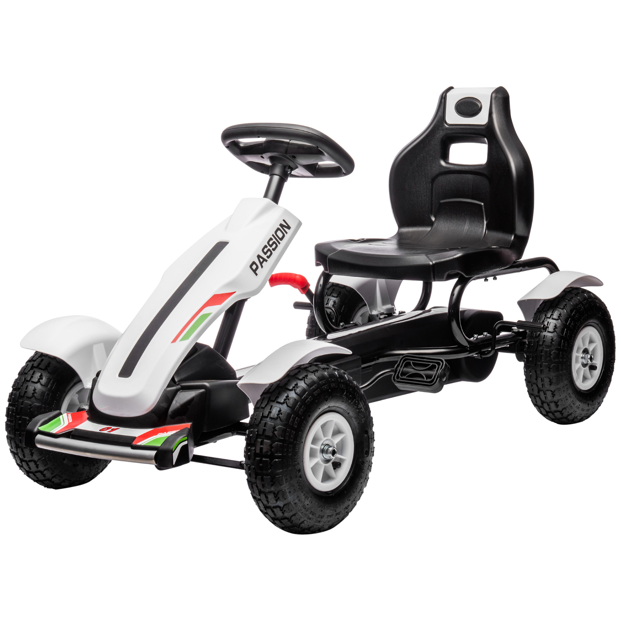 HOMCOM Pedal Go-Kart für Kinder go-kart verstellbarer Sitz 3 Positionen Handbremse - Kind von 5 bis 12 Jahren 121 x 58 x 61 cm weiß schwarz   Aosom