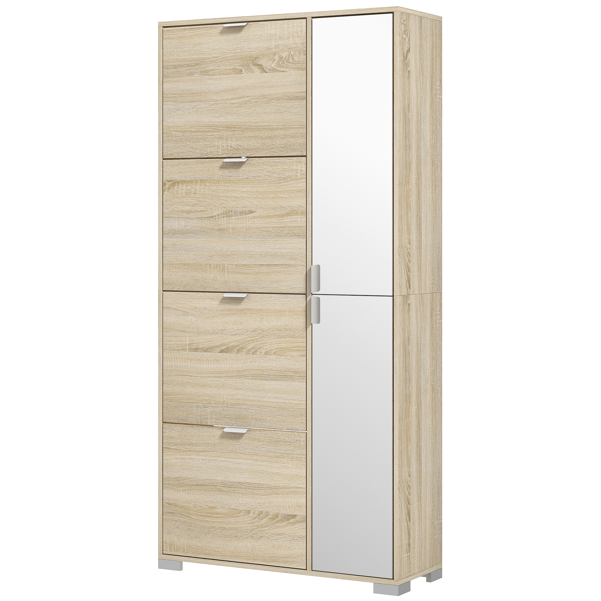 HOMCOM Schuhschrank Schuhschrank mit 4 Klappen, 2 Schränken und Spiegelfronten mit verstellbaren Regalen für 16 Paar Schuhe, Eingangsmöbel Aosom