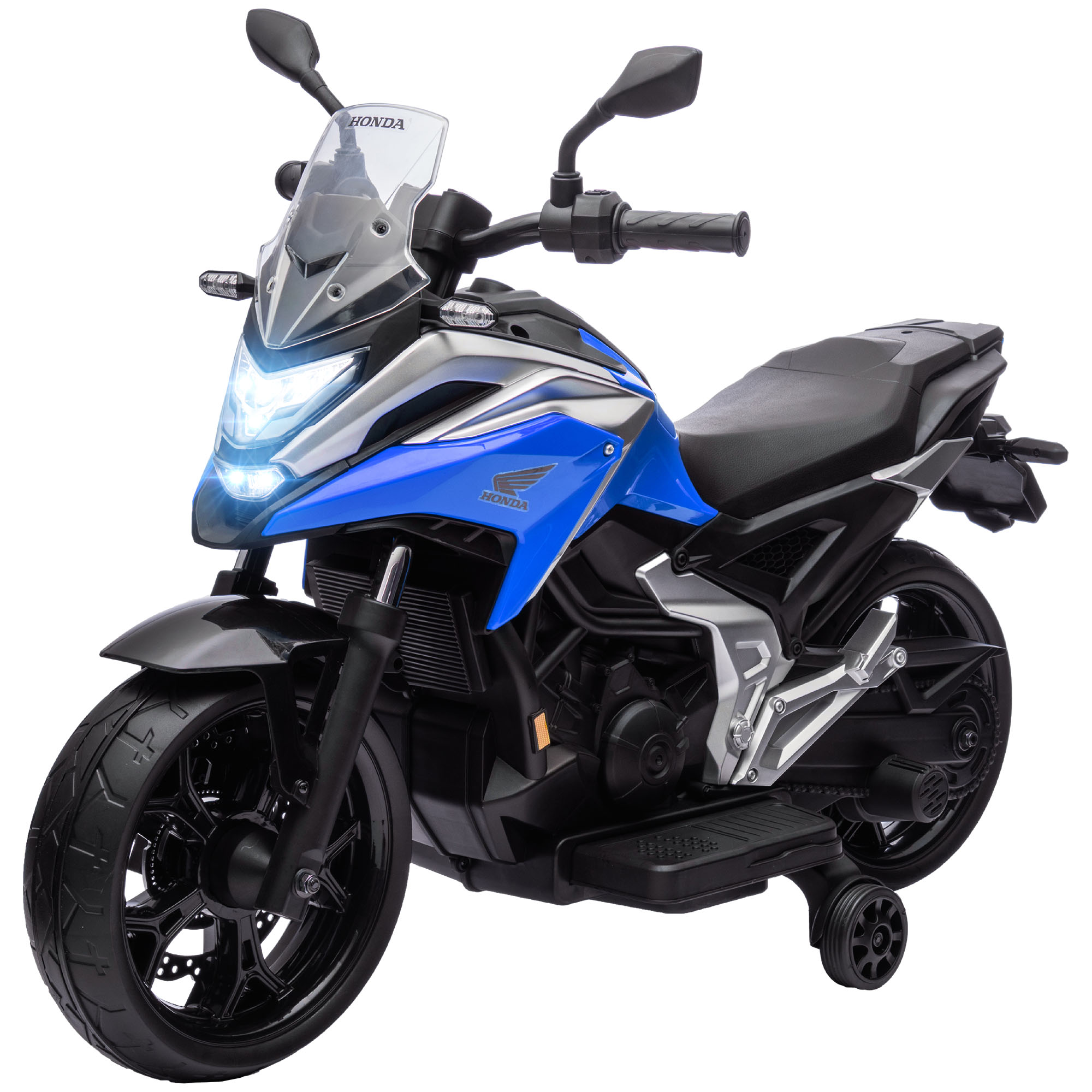 AIYAPLAY Elektromotorrad für Kinder Honda Motorrad für Kinder 3 bis 6 Jahre mit Musik, Scheinwerfern - Kinder Elektroauto mit 2 Trainingsrädern - Abmessungen 107L x 46B x 75H cm blau   Aosom