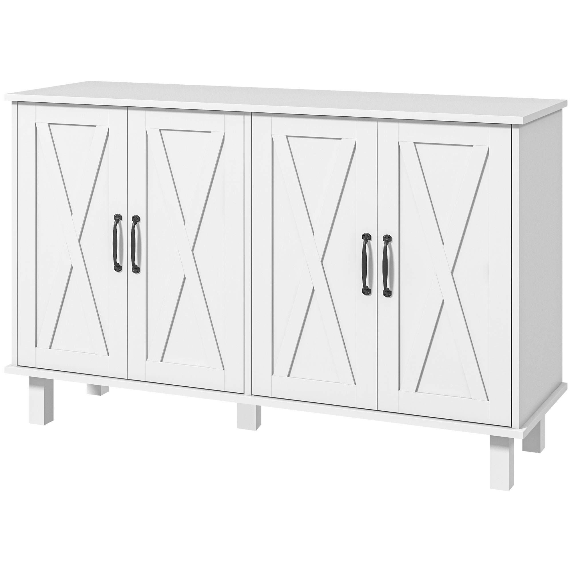 HOMCOM Buffet Sideboard Landhaus-Stil Küchenschrank 2 Doppeltürschrank mit verstellbaren Regalen 120 x 37 x 75 cm - weiß   Aosom