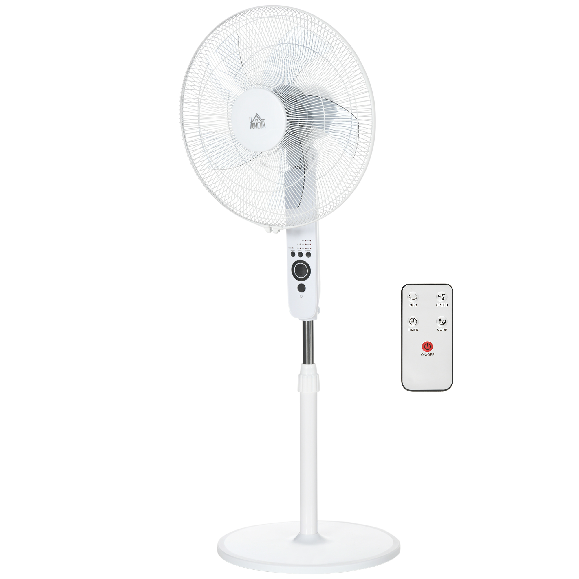 HOMCOM Standventilator Ø 44cm 45W Fernbedienung Timer 3 Modi 3 Geschwindigkeiten höhenverstellbar oszillierend leise weiß   Aosom