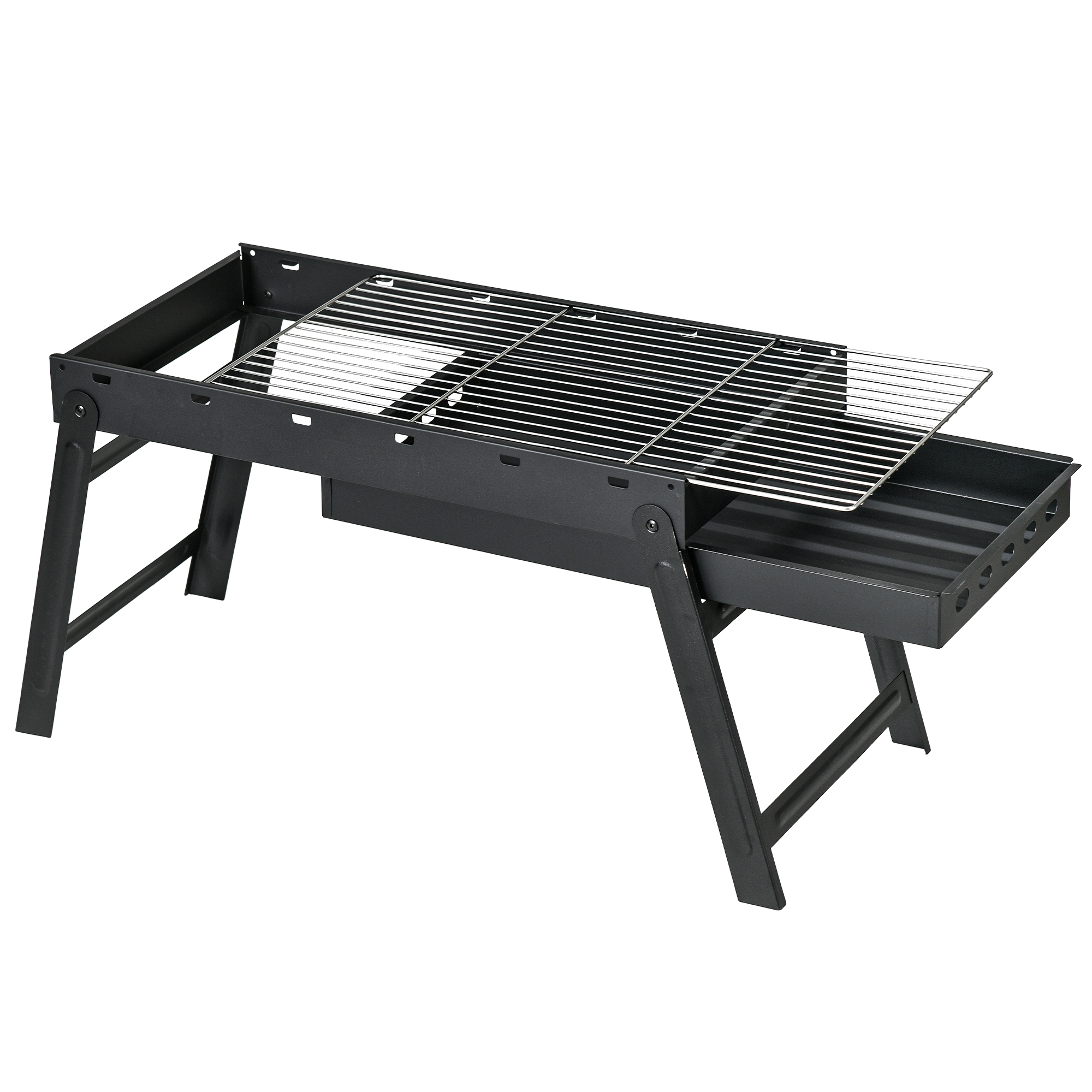 Outsunny Holzkohle Grill Tragbarer Klappbarer BBQ Grill mit herausnehmbarer Kohleschale 74L x 30B x 37H cm, Schwarz   Aosom