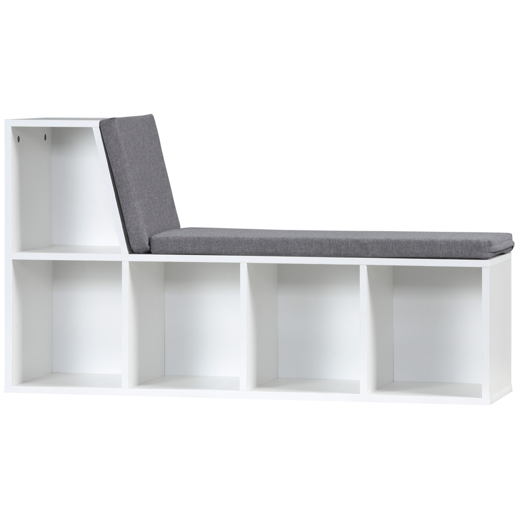 HOMCOM Bibliotheksbank 2 in 1 mit 5 Aufbewahrungsfächern und 2 Kissen Bücherregal 108 x 30 x 60 cm Weiß Grau Aosom