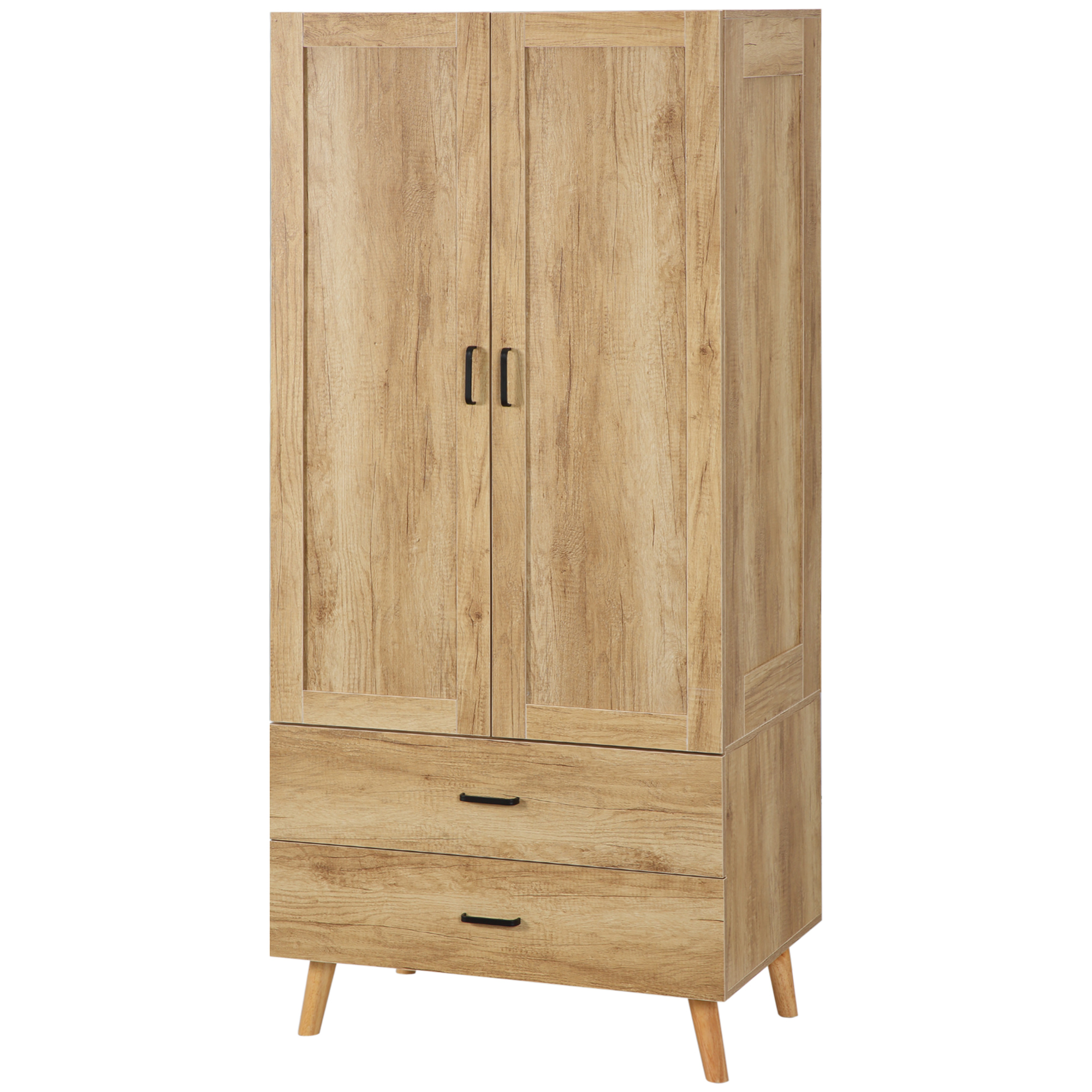 HOMCOM Kleiderschrank Kleiderschrank mit 2 Türen, 2 Schubladen und Kleiderstange - 80 x 54 x 180 cm   Aosom